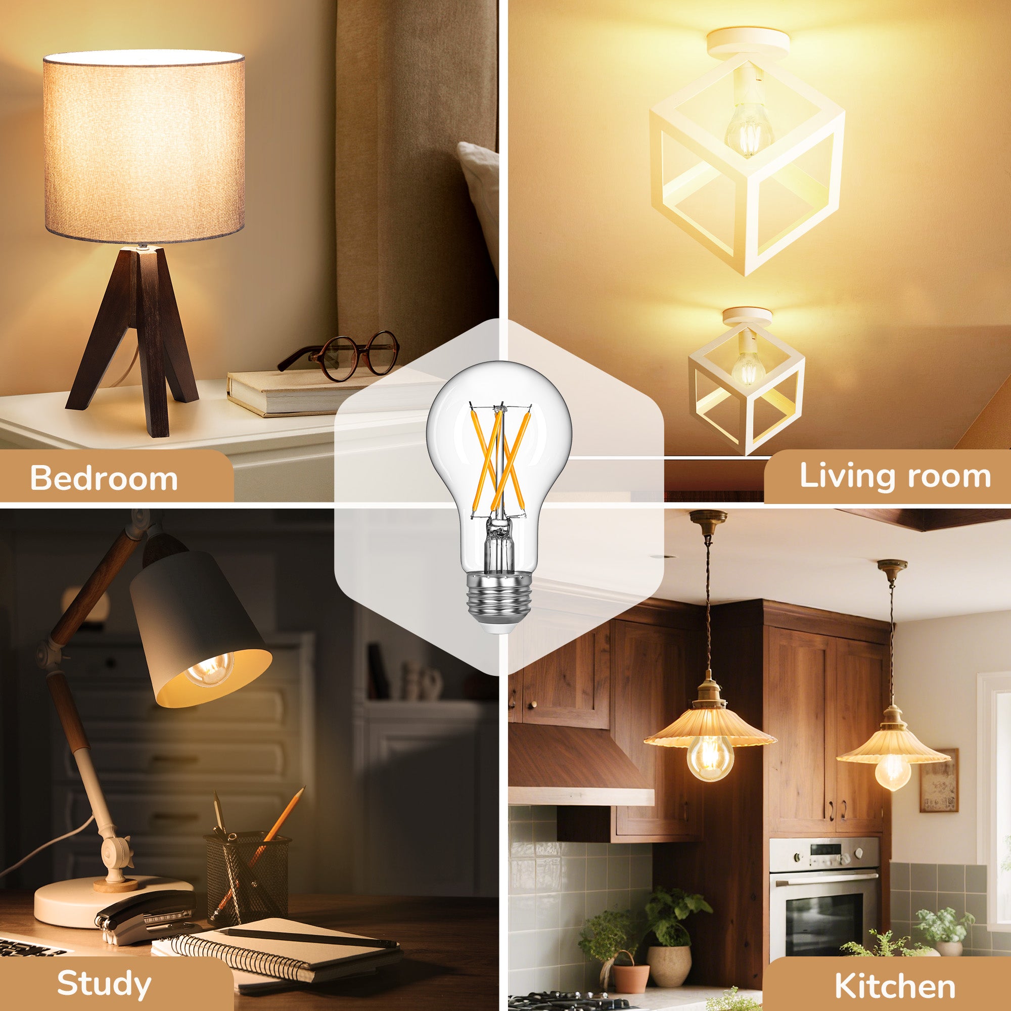EDISHINE 6 Pack Vintage A19 Dimmable LED Edison Bulbs, 2700K & 4000K - HDFA19A-HDFA19B