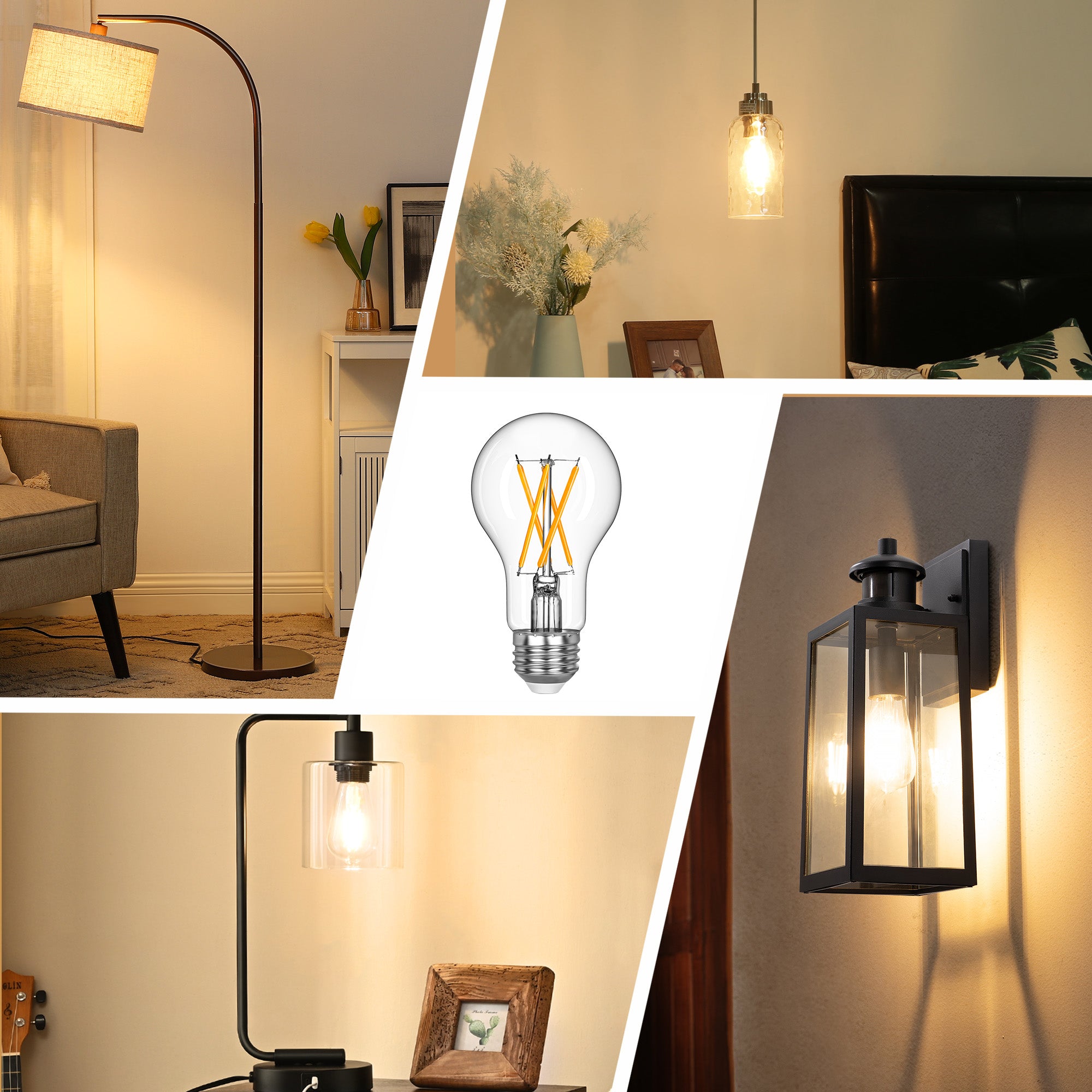 EDISHINE 6 Pack Vintage A19 Dimmable LED Edison Bulbs, 2700K & 4000K - HDFA19A - HDFA19B