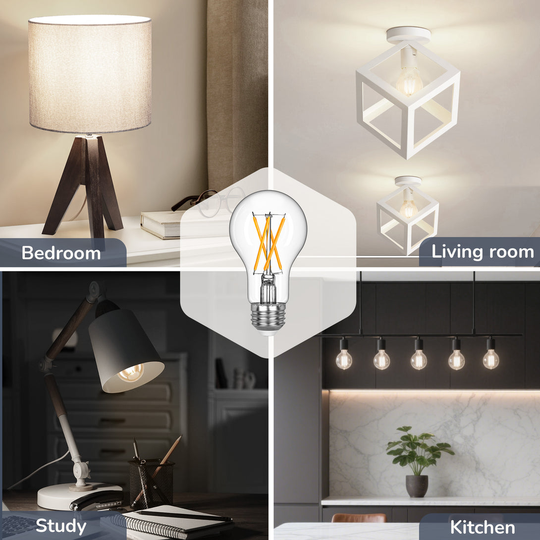 EDISHINE 6 Pack Vintage A19 Dimmable LED Edison Bulbs, 2700K & 4000K - HDFA19A-HDFA19B