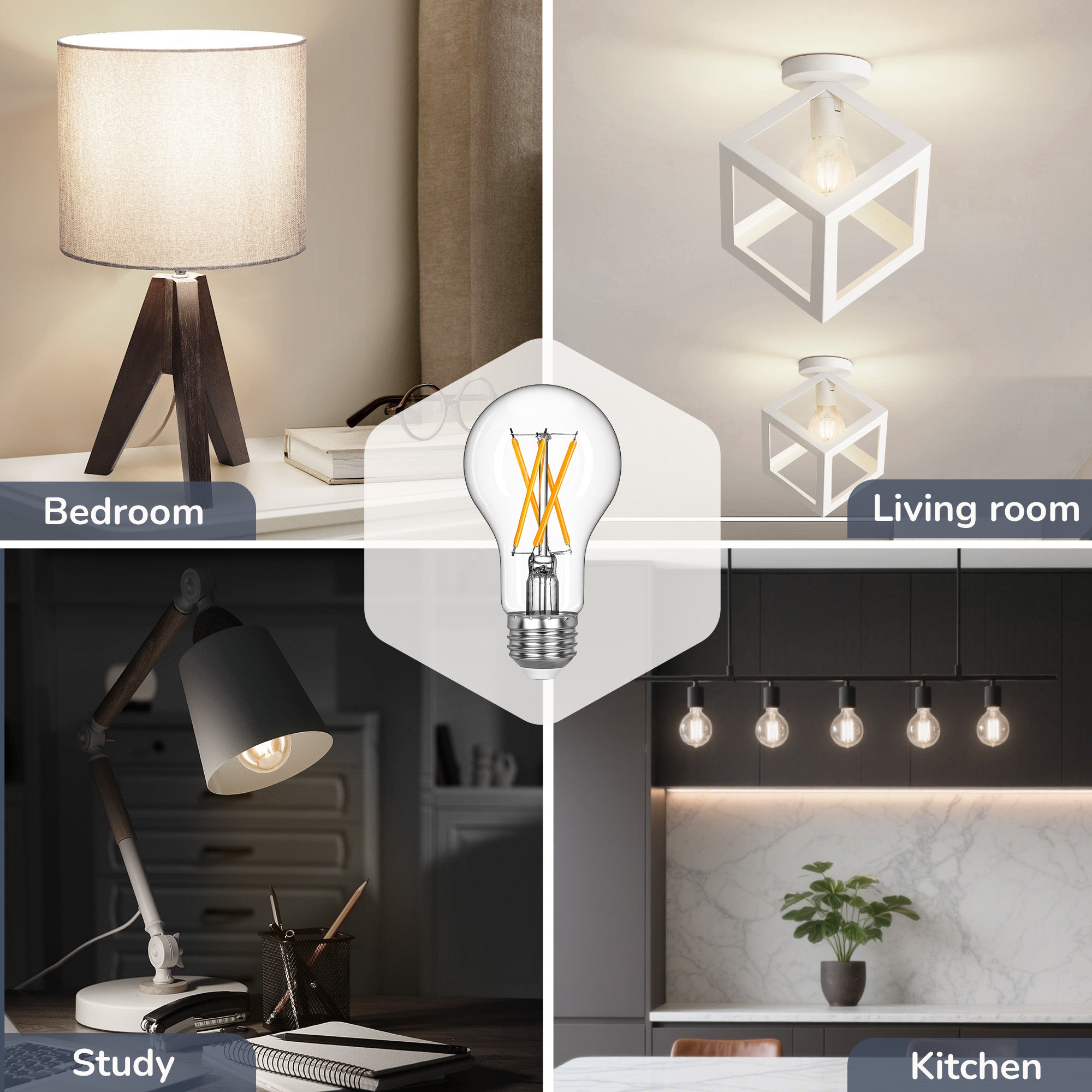 EDISHINE 6 Pack Vintage A19 Dimmable LED Edison Bulbs, 2700K & 4000K - HDFA19A - HDFA19B