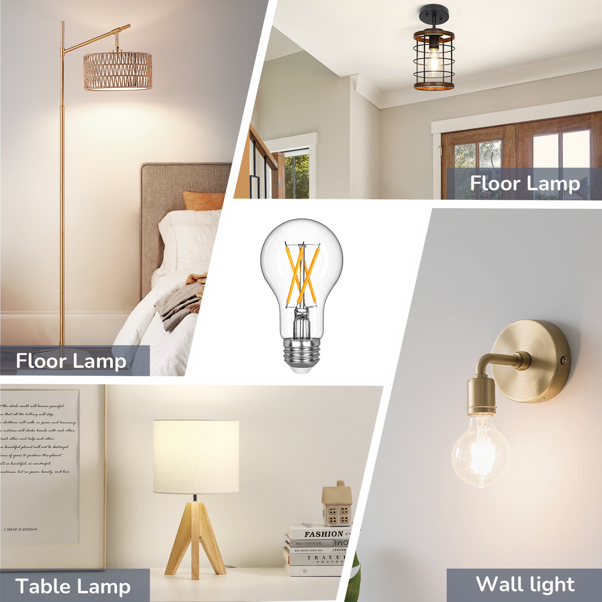 EDISHINE 6 Pack Vintage A19 Dimmable LED Edison Bulbs, 2700K & 4000K - HDFA19A - HDFA19B