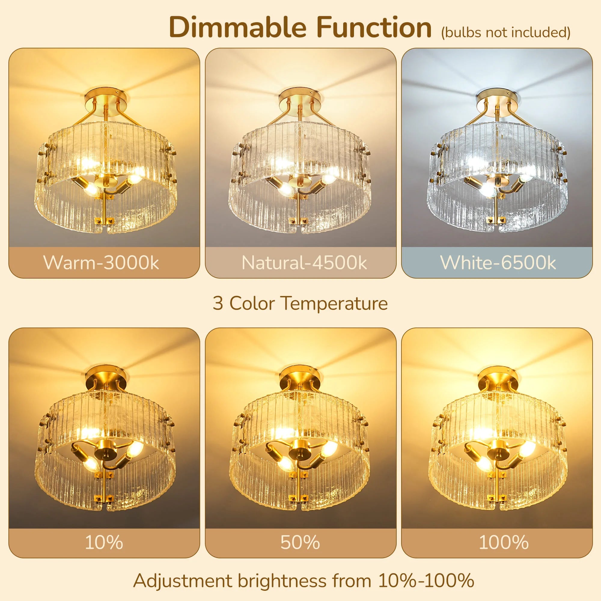 3-Light Ribbed Clear Glass Flush Mount Ceiling Light