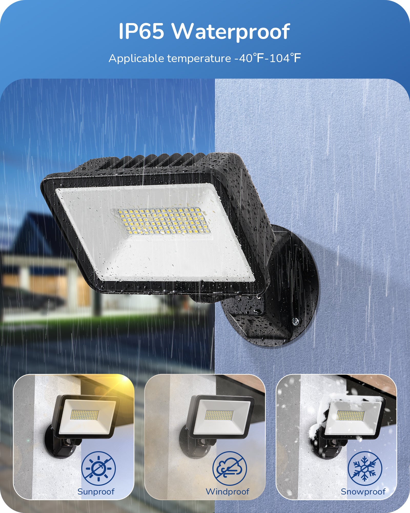 EDISHINE 10000LM Flood Lights Outdoor, 73W LED Flood Light Outdoor, IP65 Waterproof, 5000K LED Security Light for Backyard, Flagpole, Garage, UL Listed