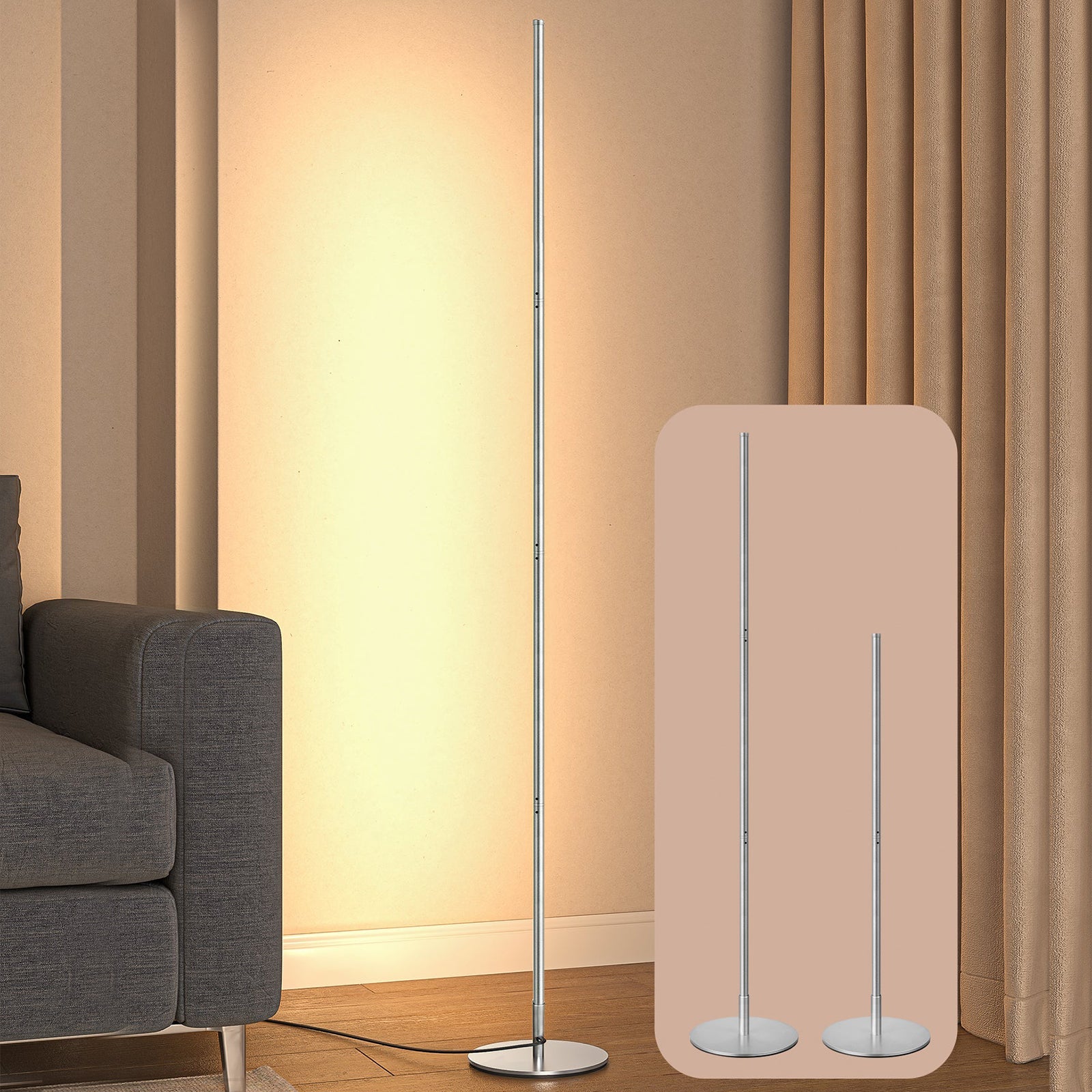 EDISHINE LED Corner Floor Lamp, Dimmable, 57.5" Adjustable Height, 3000K Warm White Light-HFLCB1C