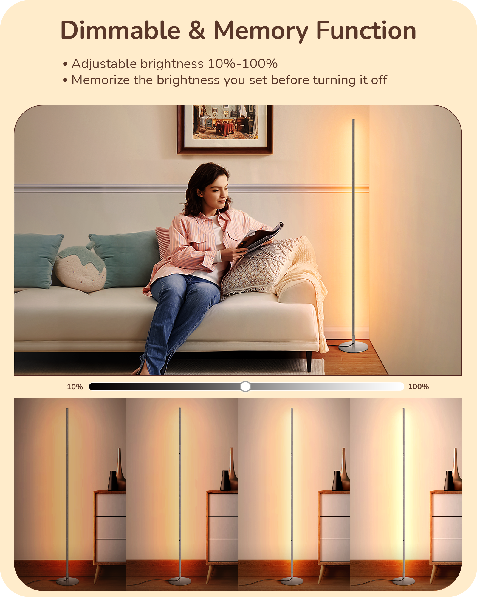 EDISHINE LED Corner Floor Lamp, Dimmable, 57.5