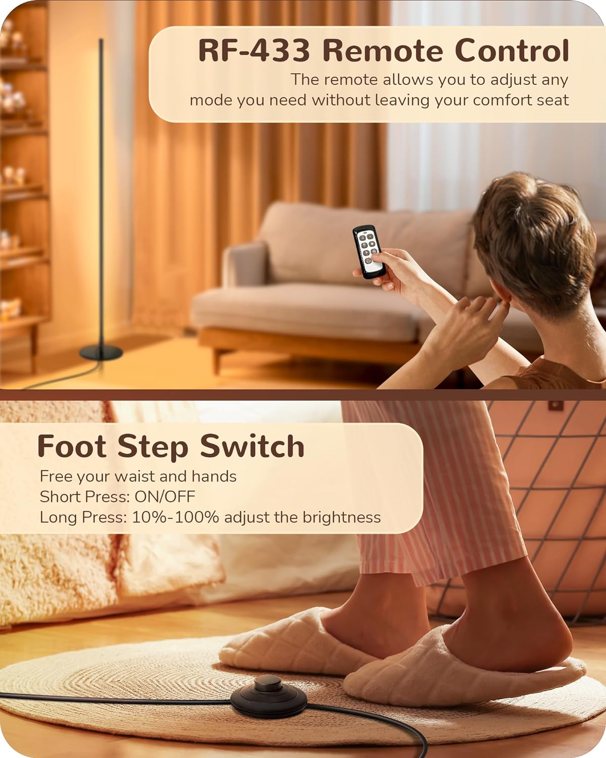 Modern Minimalist Dimmable LED Corner Floor Lamp with Remote Control - Black