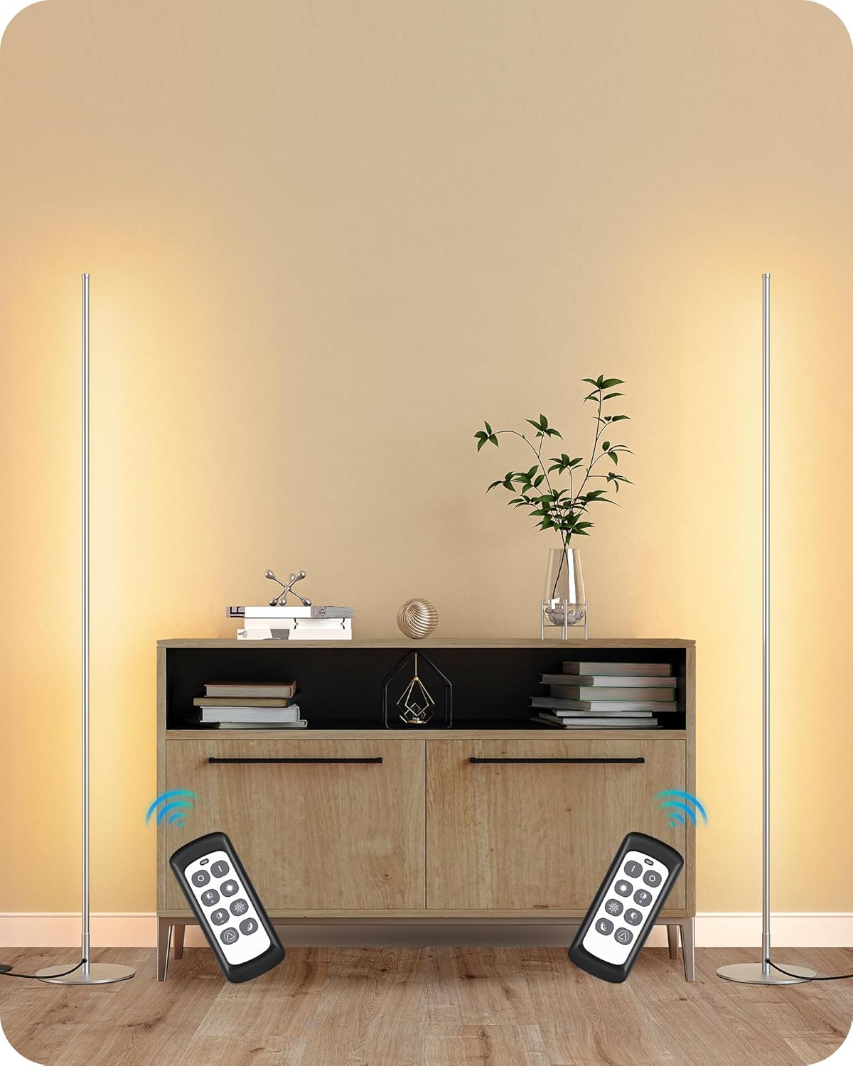 EDISHINE Modern Minimalist Dimmable LED Corner Floor Lamp with Remote Control -Silver