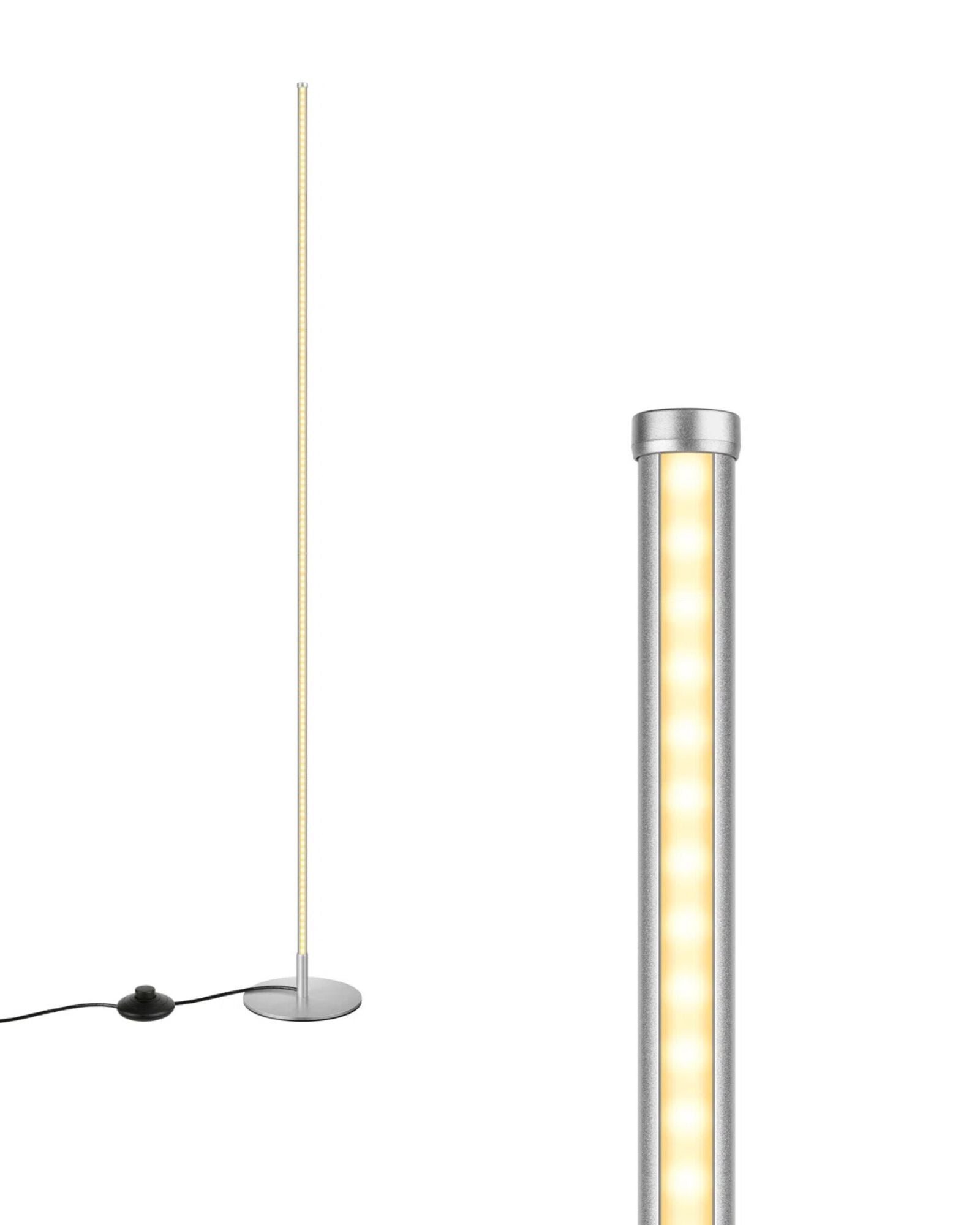 EDISHINE Modern Minimalist Dimmable LED Corner Floor Lamp with Remote Control -Silver