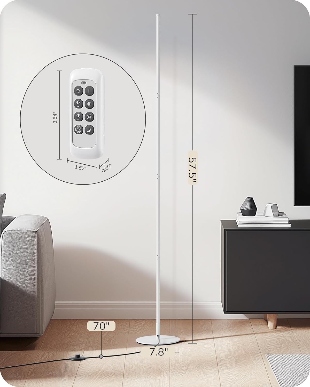 Modern Minimalist Adjustable-Height Dimmable LED Corner Floor Lamp