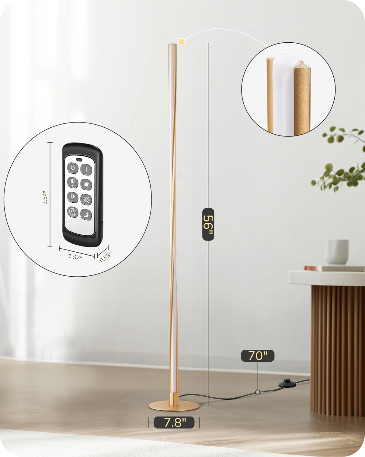 EDISHINE Helix Dimmable LED Corner Floor Lamp with Remote & Foot Switch 