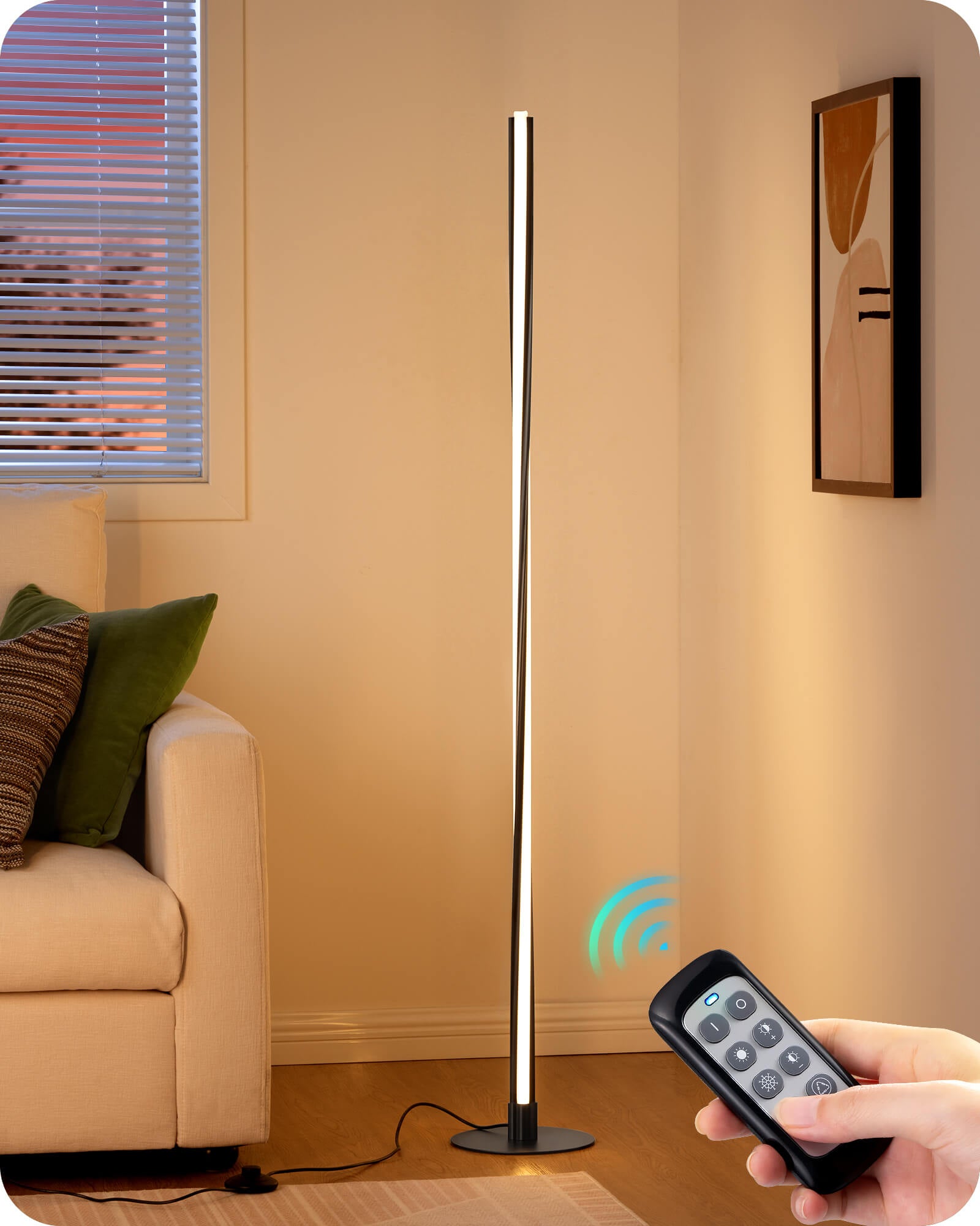 EDISHINE Helix Dimmable LED Corner Floor Lamp with Remote & Foot Switch 