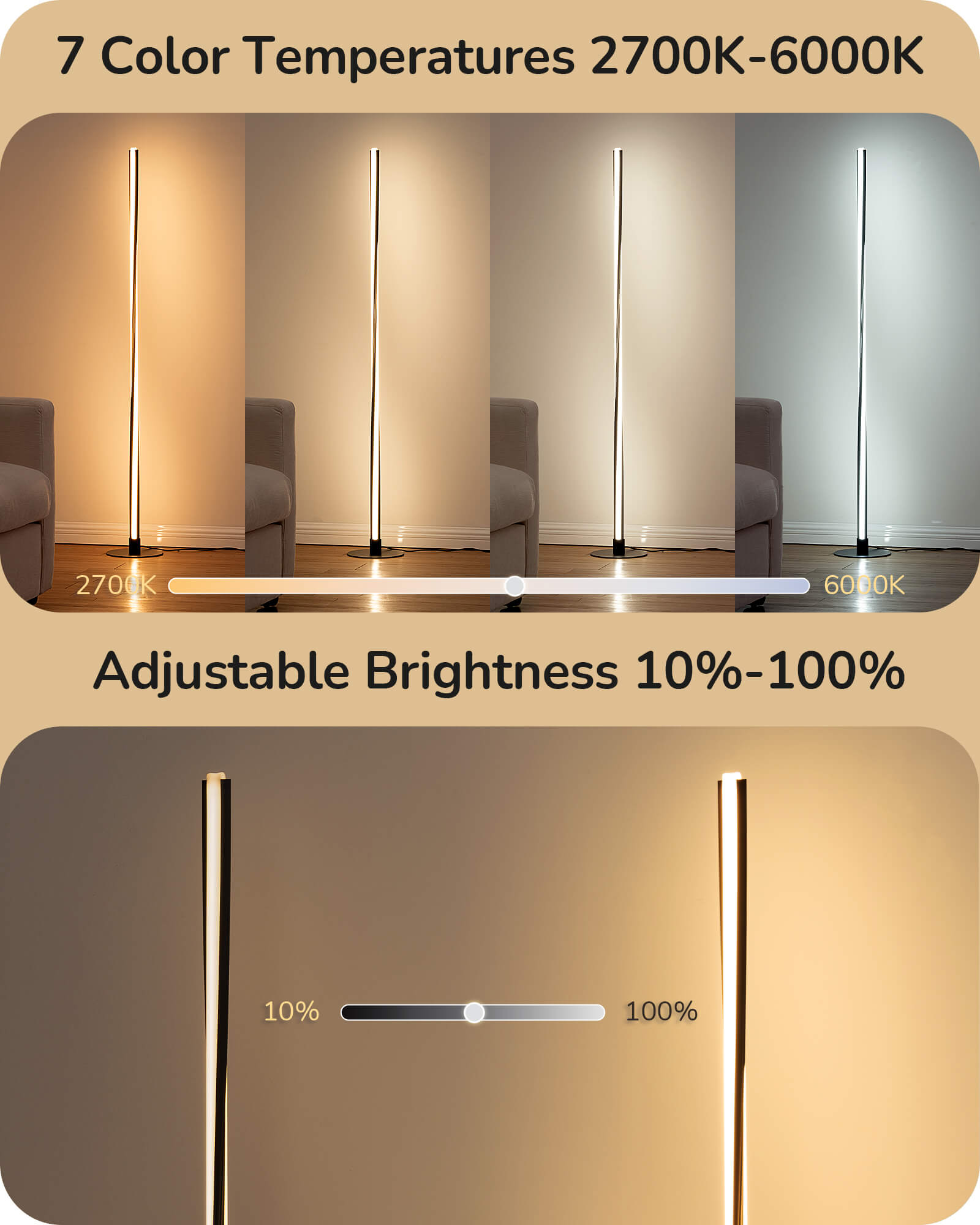 EDISHINE Helix Dimmable LED Corner Floor Lamp with Remote & Foot Switch 