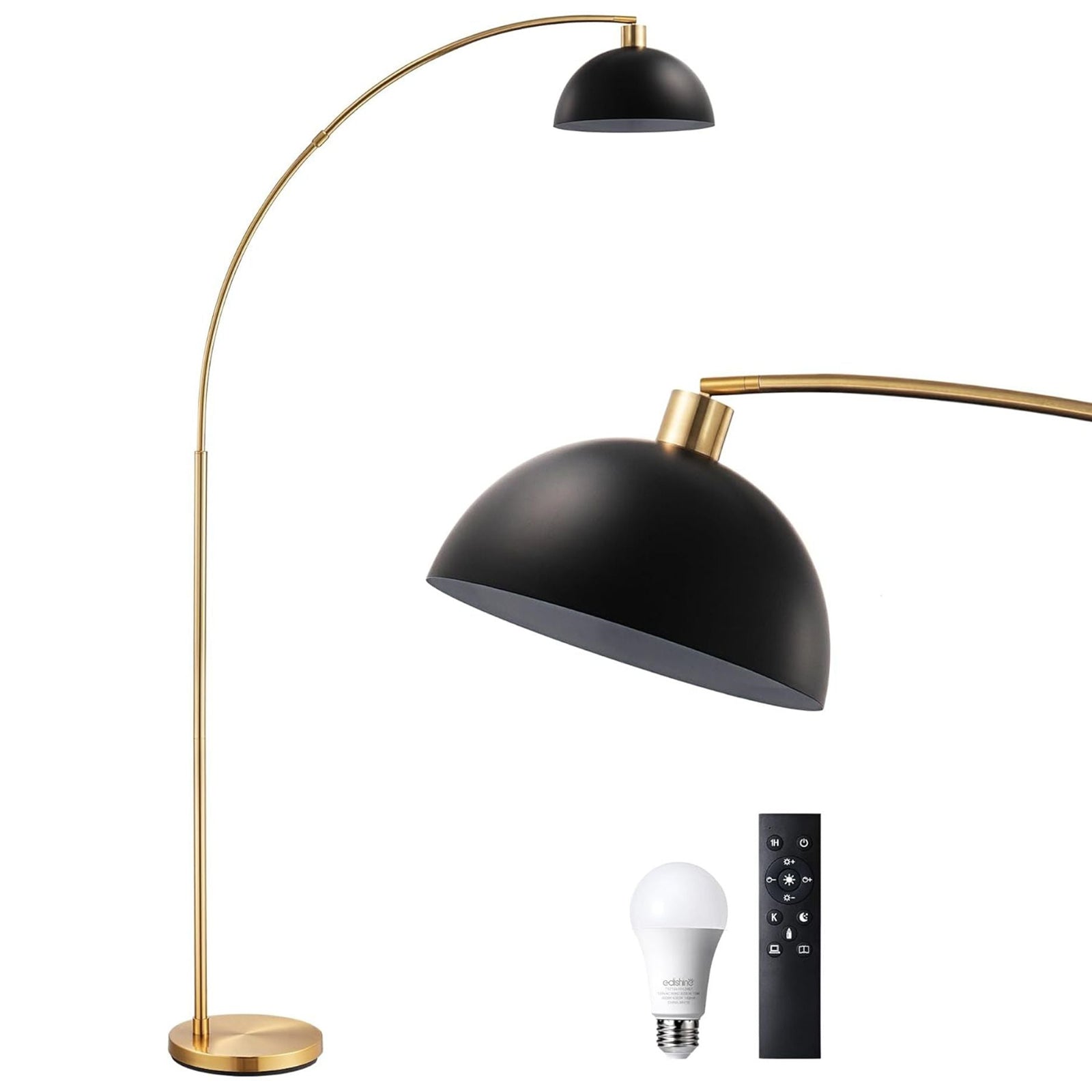 78" Tall Mid-Century Modern Arc Floor Lamp with Adjustable Head & Remote - Dimmable Bulb Included