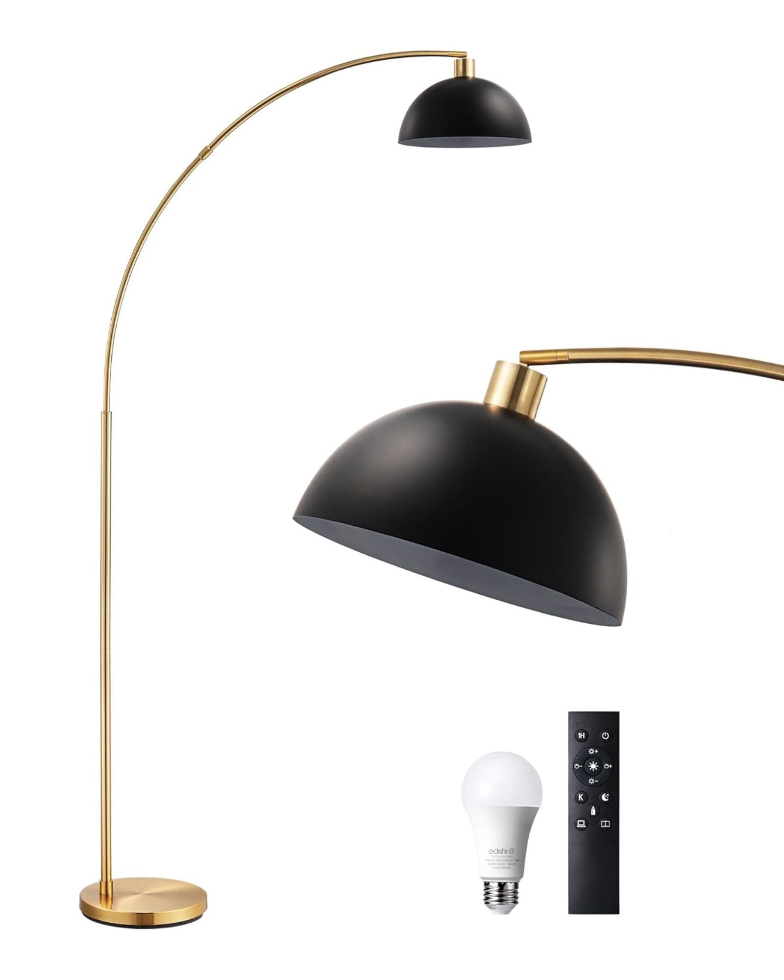 78" Tall Mid-Century Modern Arc Floor Lamp with Adjustable Head & Remote - Dimmable Bulb Included