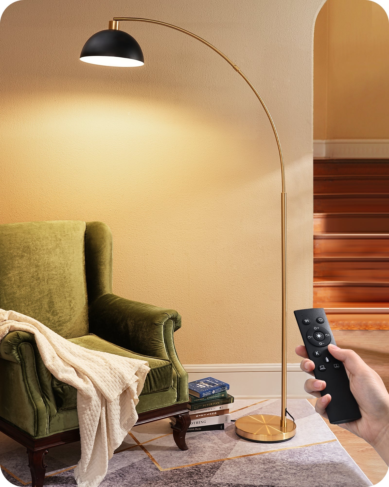 EDISHINE 78.3" Modern Floor Lamp with Rotatable LampHead, Gold/Black-HFLDB1A