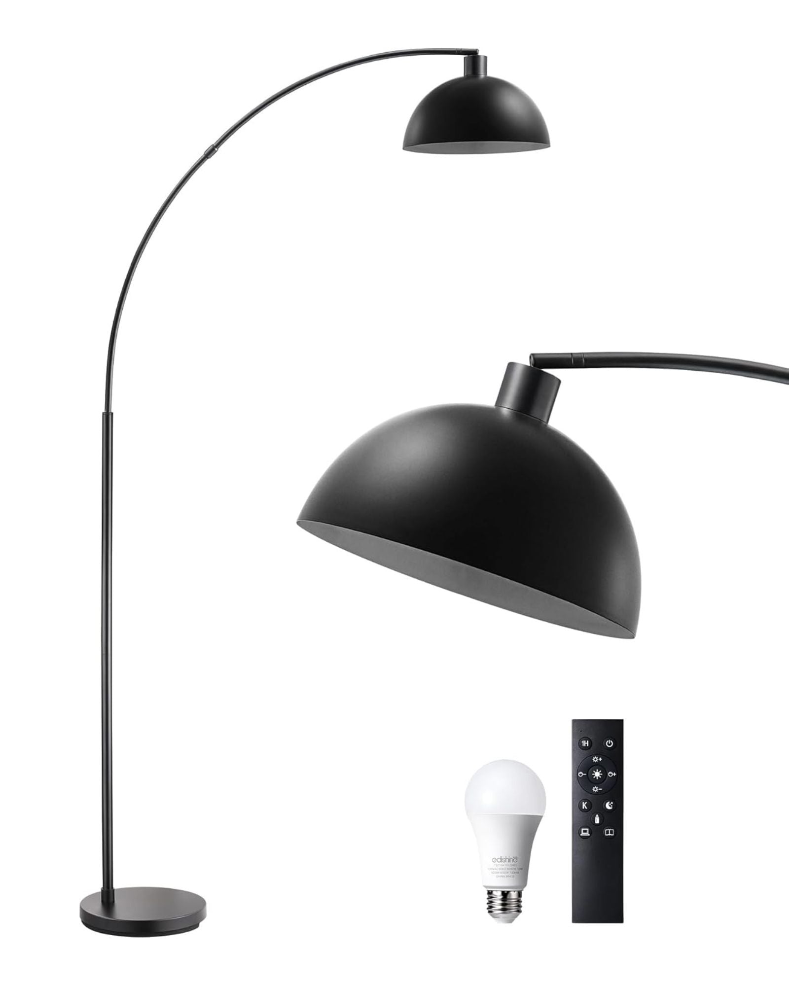 78" Tall Mid-Century Modern Arc Floor Lamp with Adjustable Head & Remote - Dimmable Bulb Included