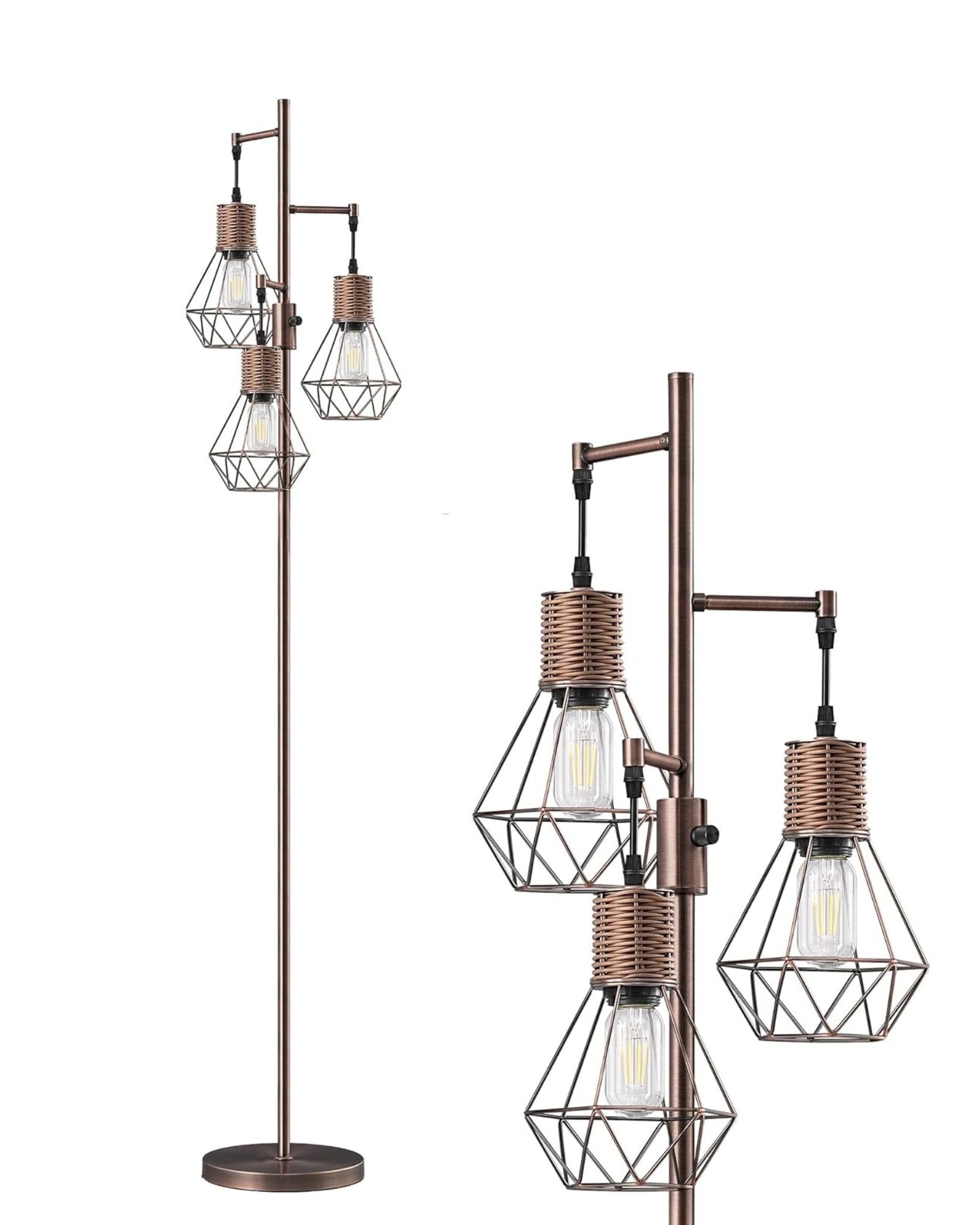 EDISHINE | Farmhouse Dimmable Tree Floor Lamp with With 3 LED Bulbs