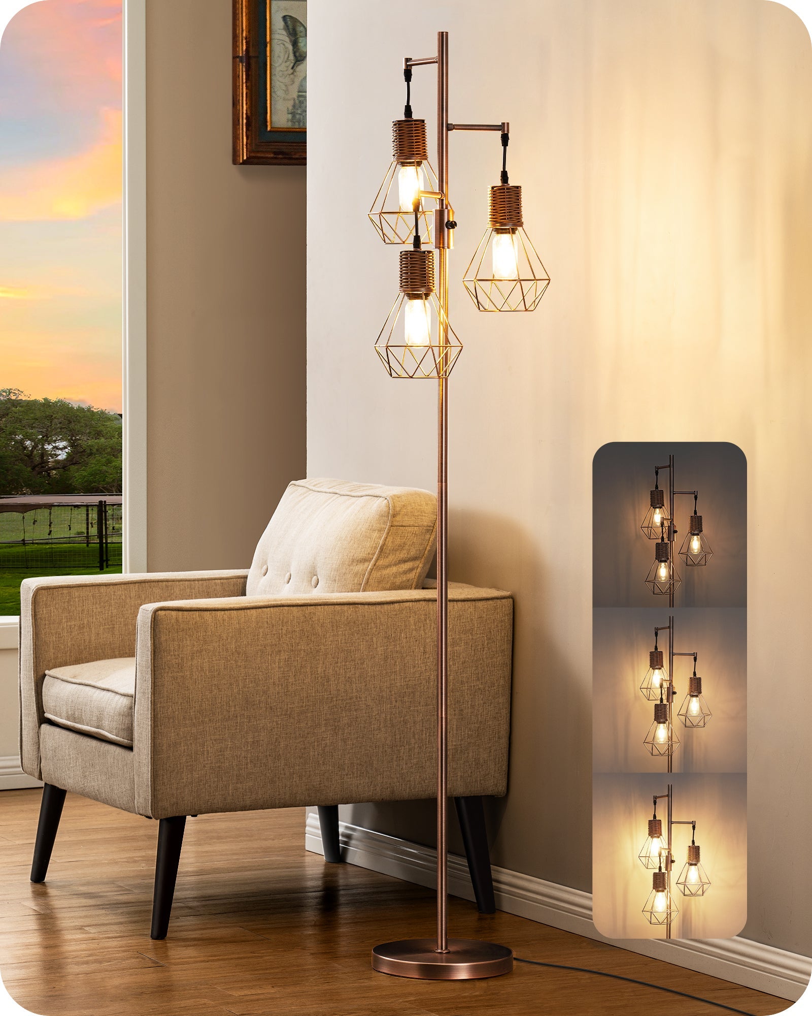 EDISHINE Dimmable Floor Lamp, Electroplated Brushed Red Copper-HFLDC2C