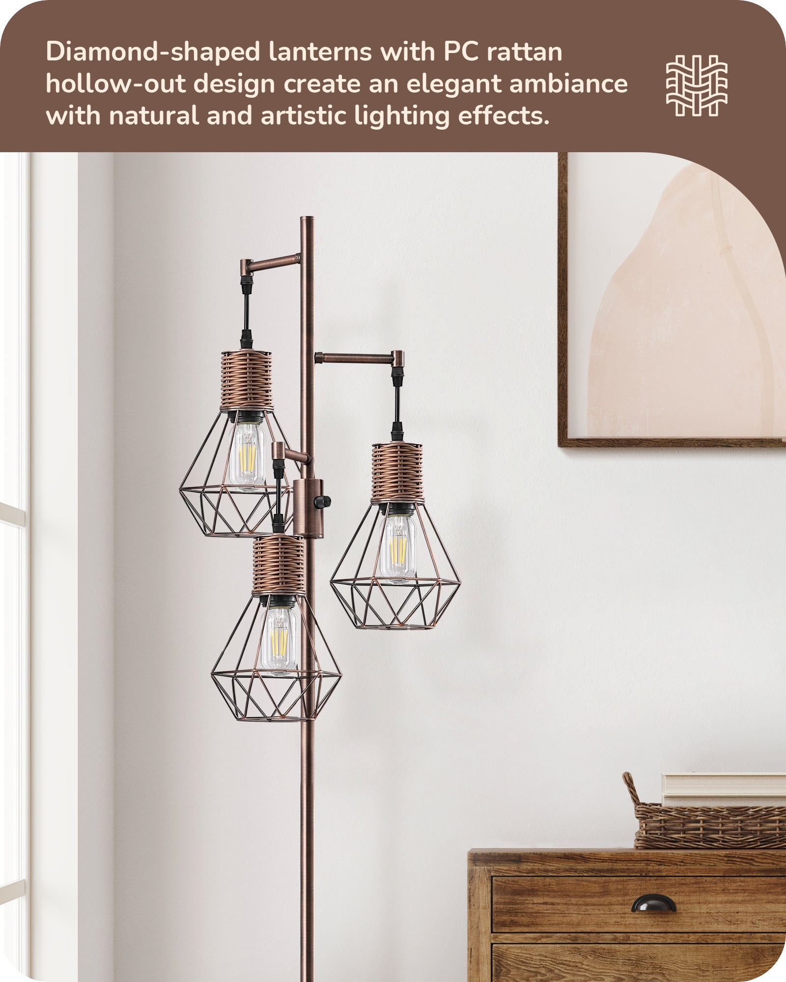 FBA库存不可借下架EDISHINE Dimmable Floor Lamp, Electroplated Brushed Red Copper-HFLDC2C