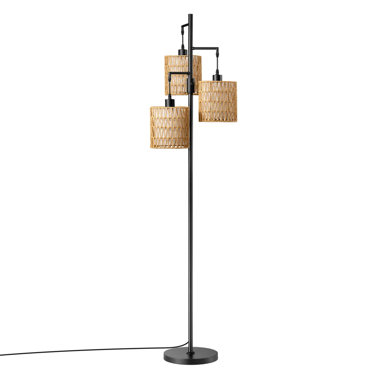 EDISHINE | 65" Rattan Tree Floor Lamp with Dimmer Switch & Dual Shades