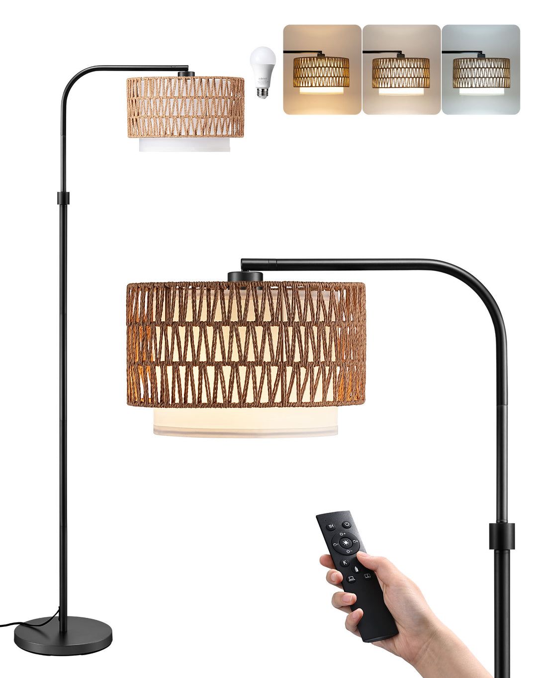 Rattan Arc Floor Lamp-HFLEA1A1-HFLEA1B1
