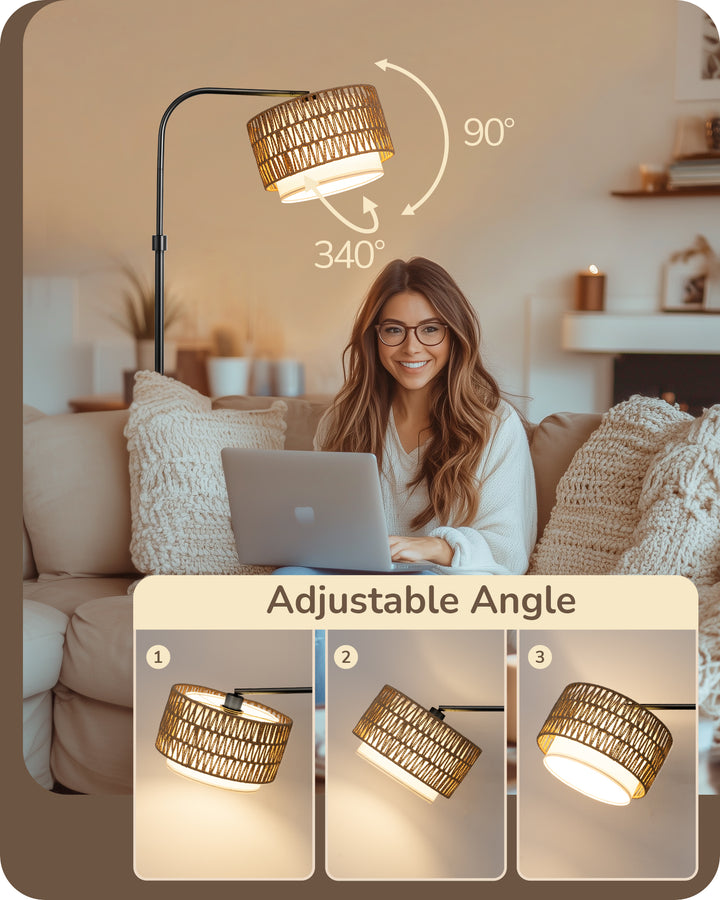 Rattan Arc Floor Lamp-HFLEA1A1-HFLEA1B1