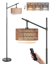 63.78in Rattan Floor Lamp with Remote for Living Room