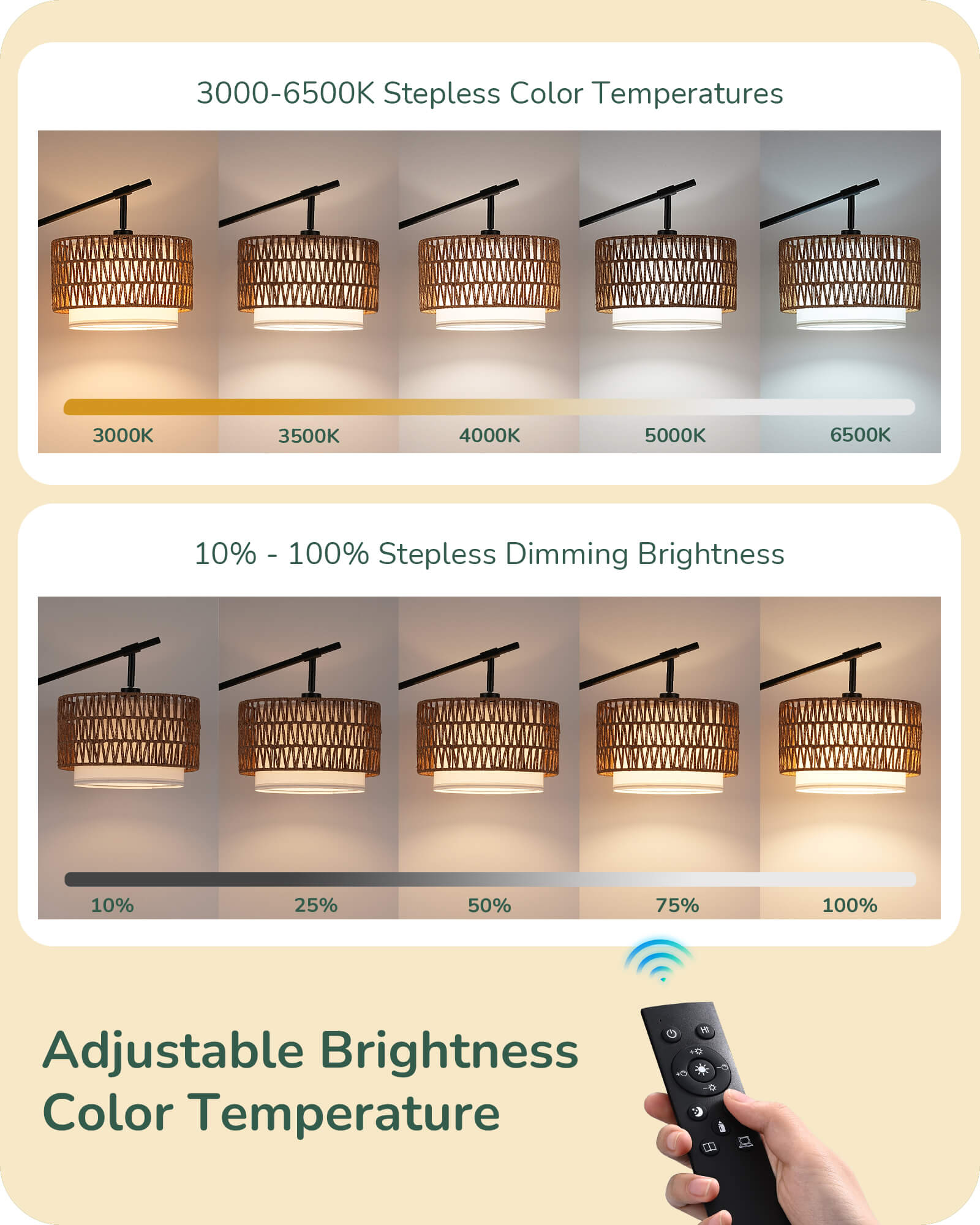 63.78in Rattan Floor Lamp with Remote for Living Room
