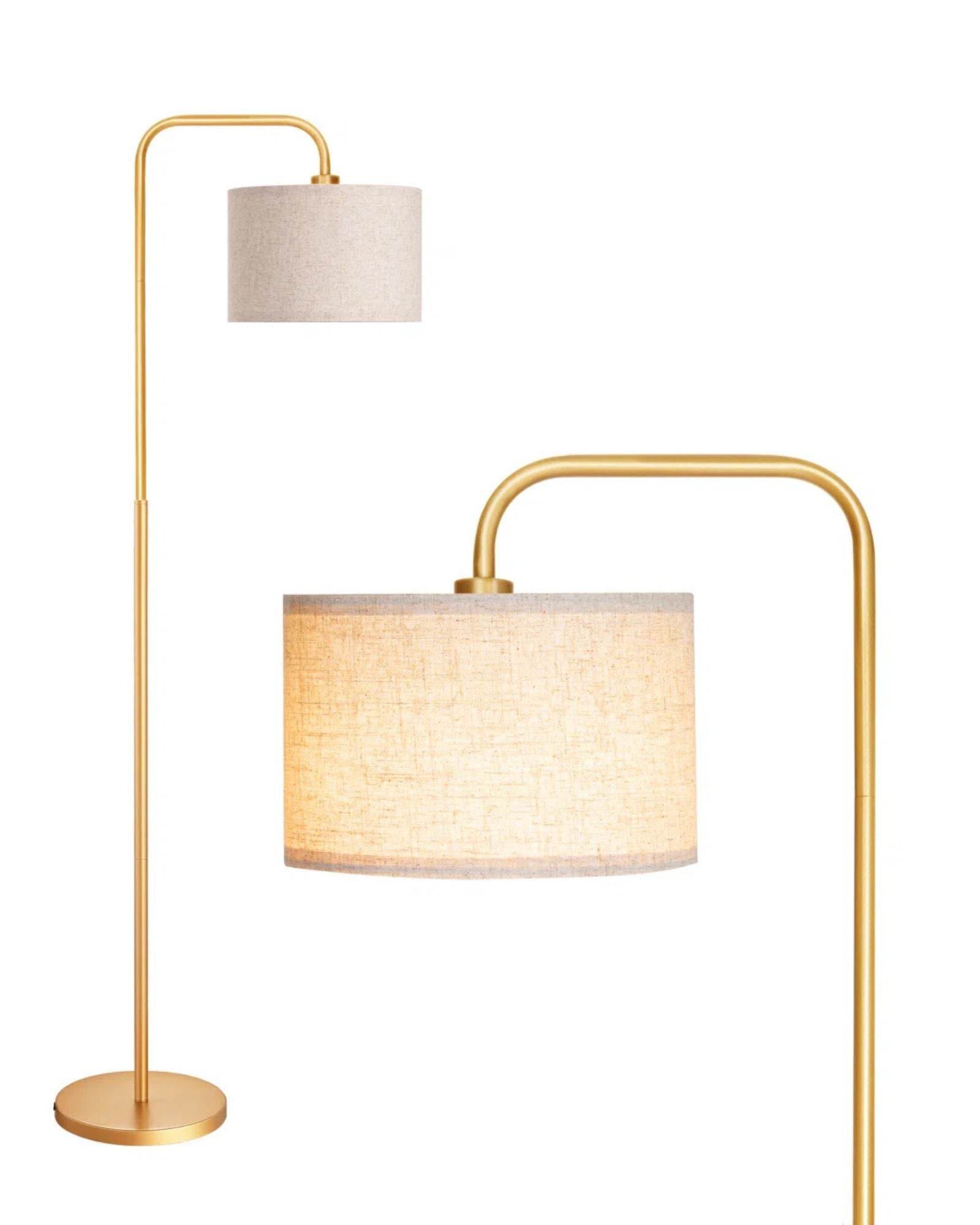 EDISHINE 63" Tall Modern Arc Floor Lamp with Linen Shade & Remote