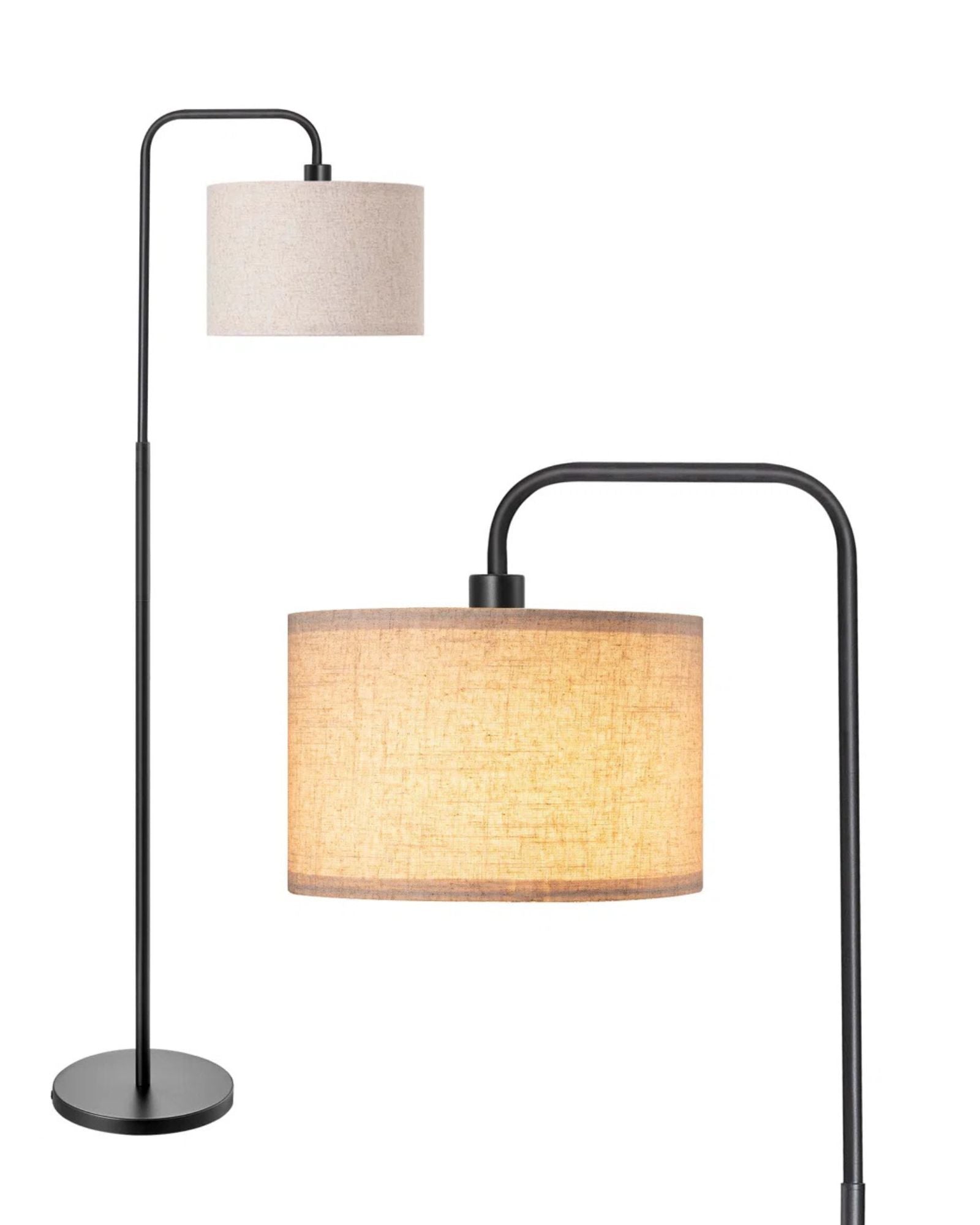 EDISHINE 63" Tall Modern Arc Floor Lamp with Linen Shade & Remote