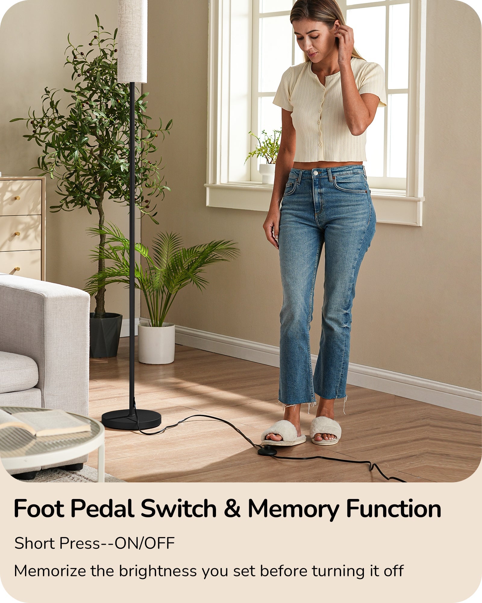 EDISHINE Pole Floor Lamp with Fabric Shade -HFLEC1B