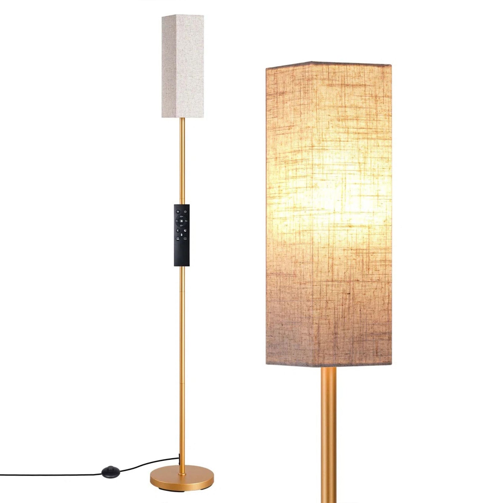 65" Tall Minimalist Traditional Floor Lamp with Linen Shade & Remote Control - Dimmable LED Bulb Included