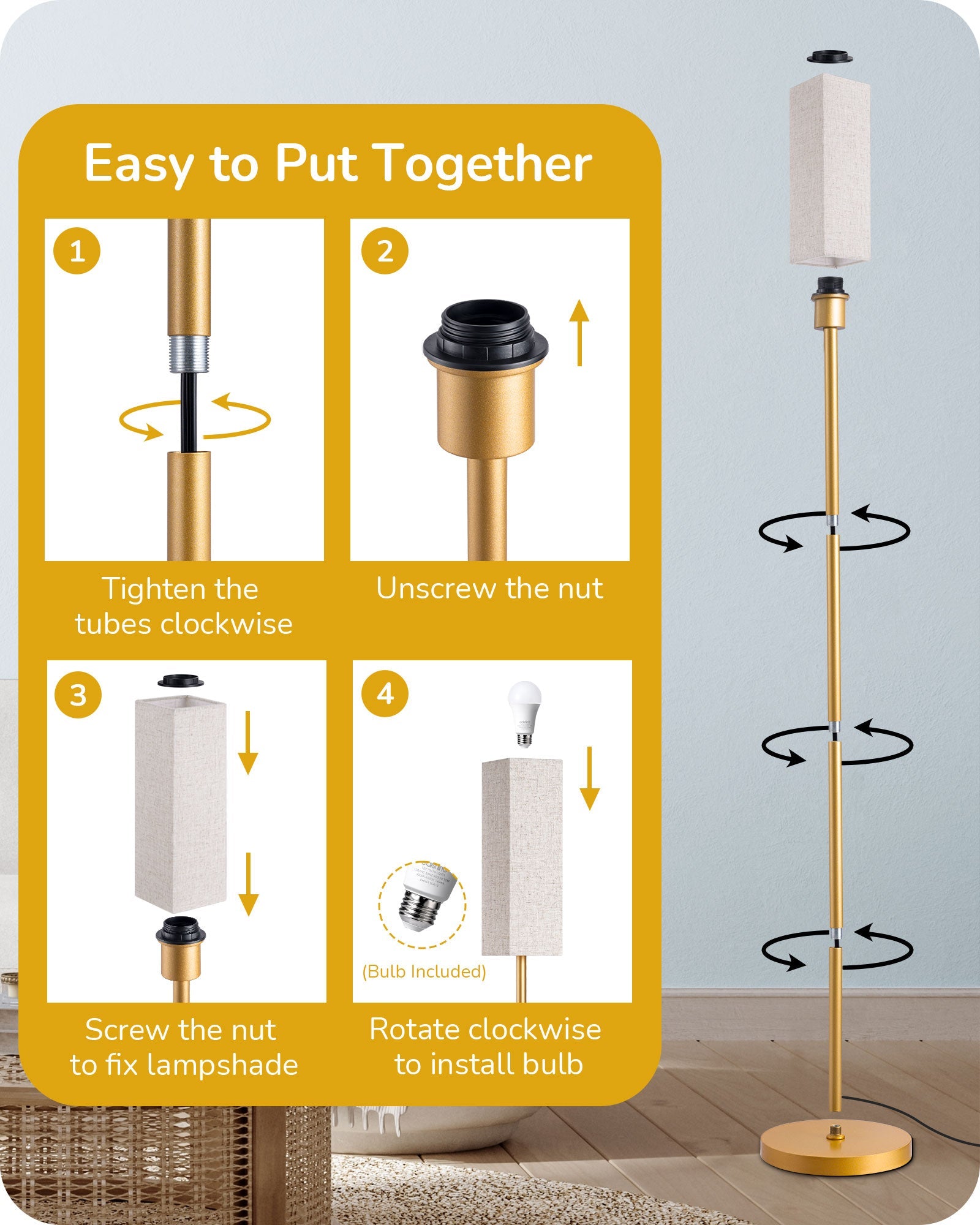 EDISHINE Pole Floor Lamp with Fabric Shade-HFLEC2A