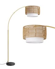 76" Tall Boho Arc Floor Lamp with Rattan Shade & Remote Control