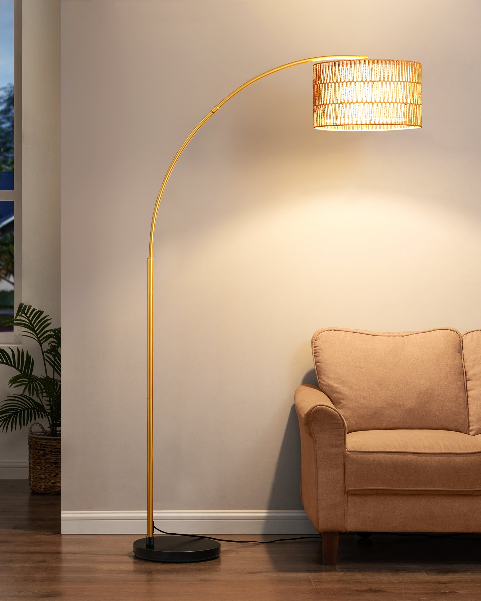 EDISHINE 76" Rattan Arched Dimmable Floor Lamp with Remote Control,Bulb Included-HFLEC4A