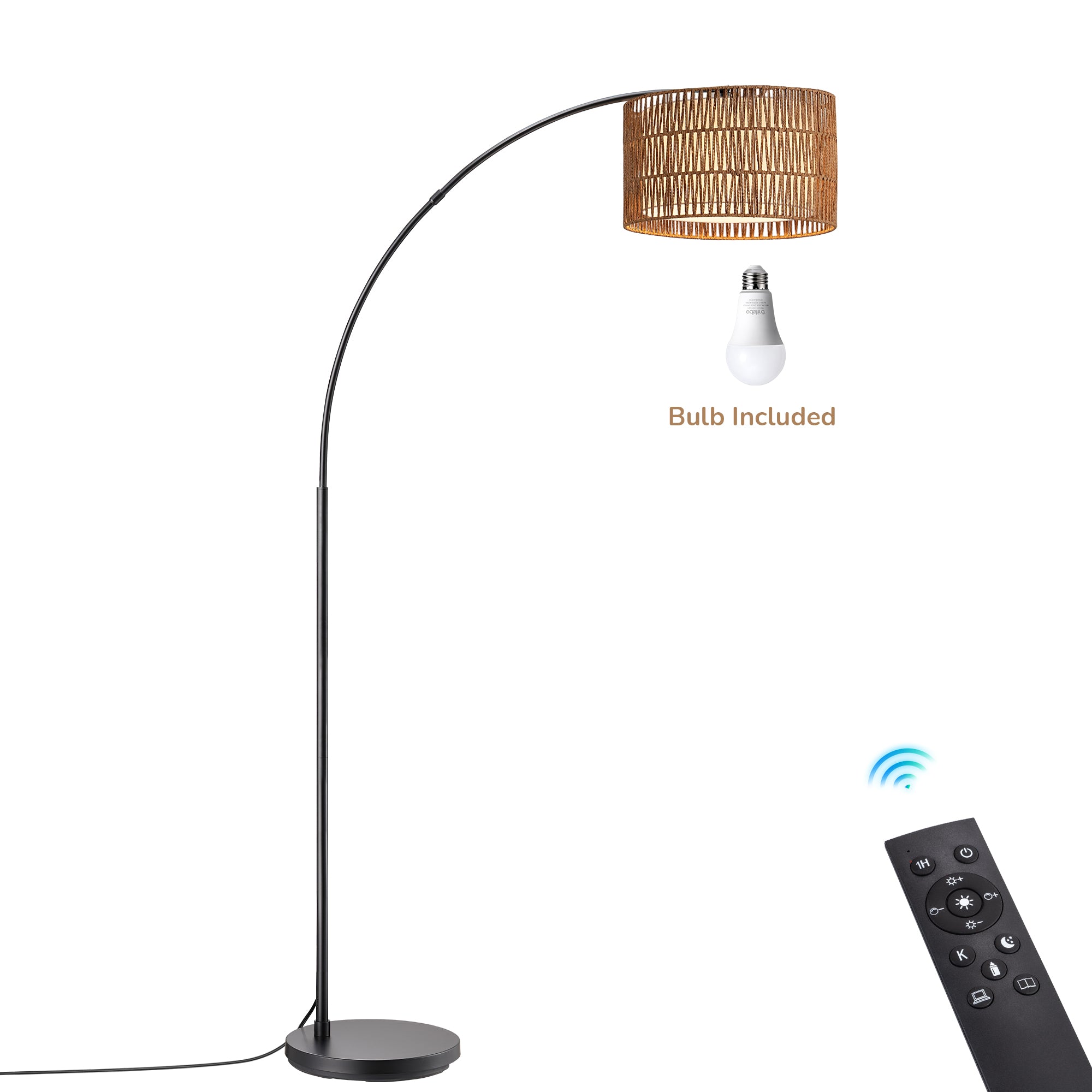EDISHINE 76'' Rattan Arched Dimmable Floor Lamp With Remote Control And Bulb Included-HFLEC4B