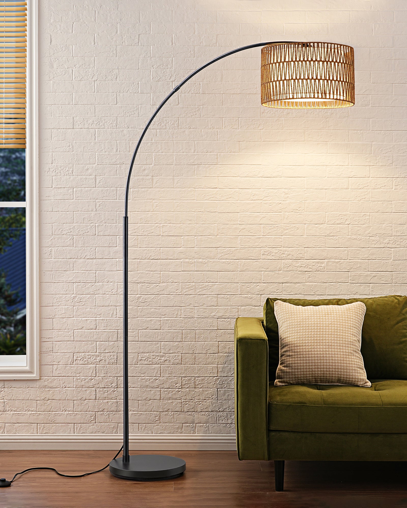 EDISHINE 76'' Rattan Arched Dimmable Floor Lamp With Remote Control And Bulb Included-HFLEC4B
