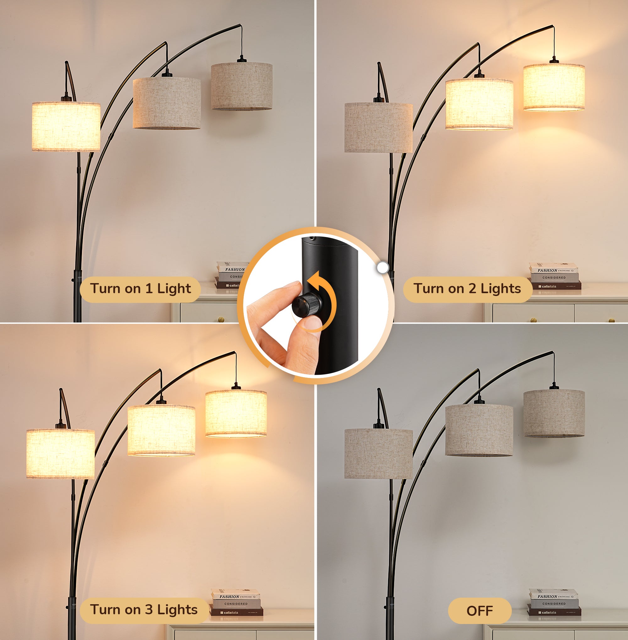 EDISHINE 83" 3-way Dimmable Arc Tree Floor Lamp With Rotary Switch - HFLEE1B