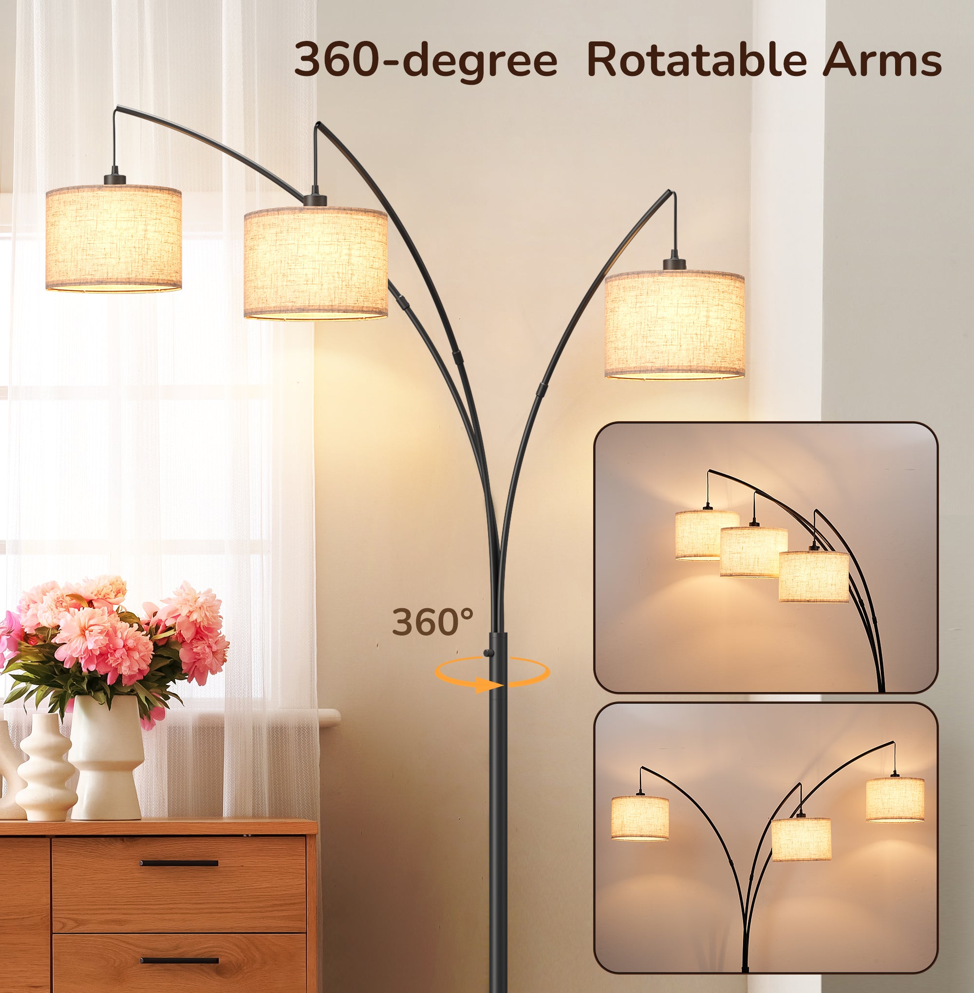 EDISHINE 83" 3-way Dimmable Arc Tree Floor Lamp With Rotary Switch - HFLEE1B
