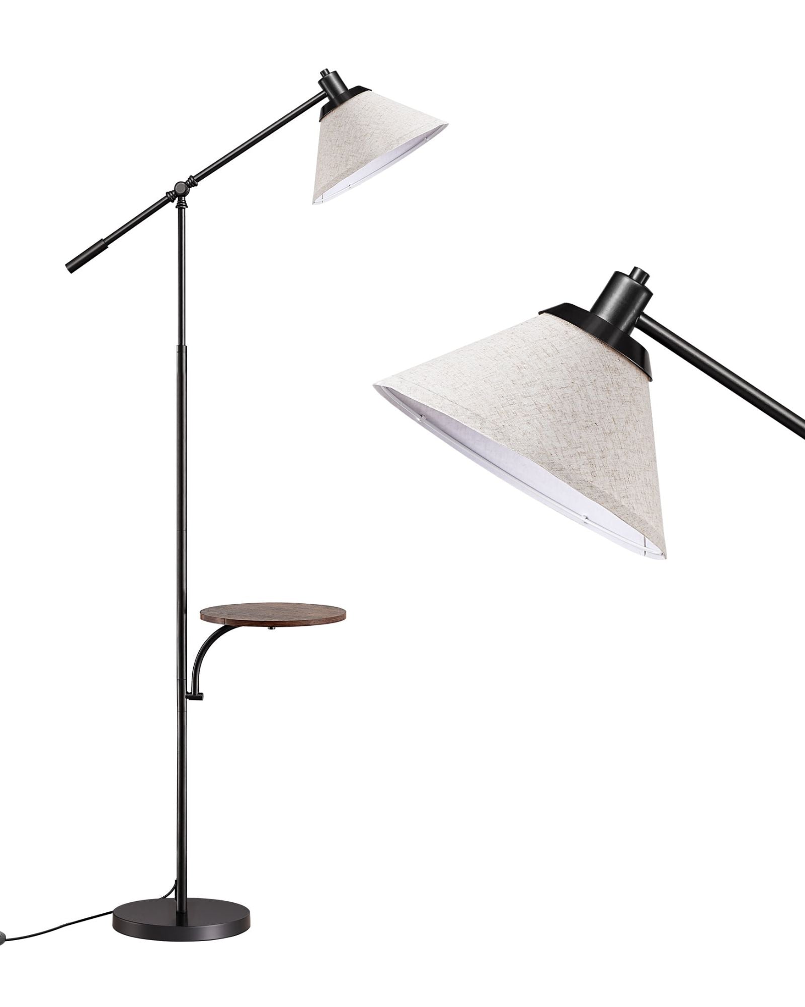 EDISHINE Mid-Century Dimmable Floor Lamp with Side Tray Table and Remote Control