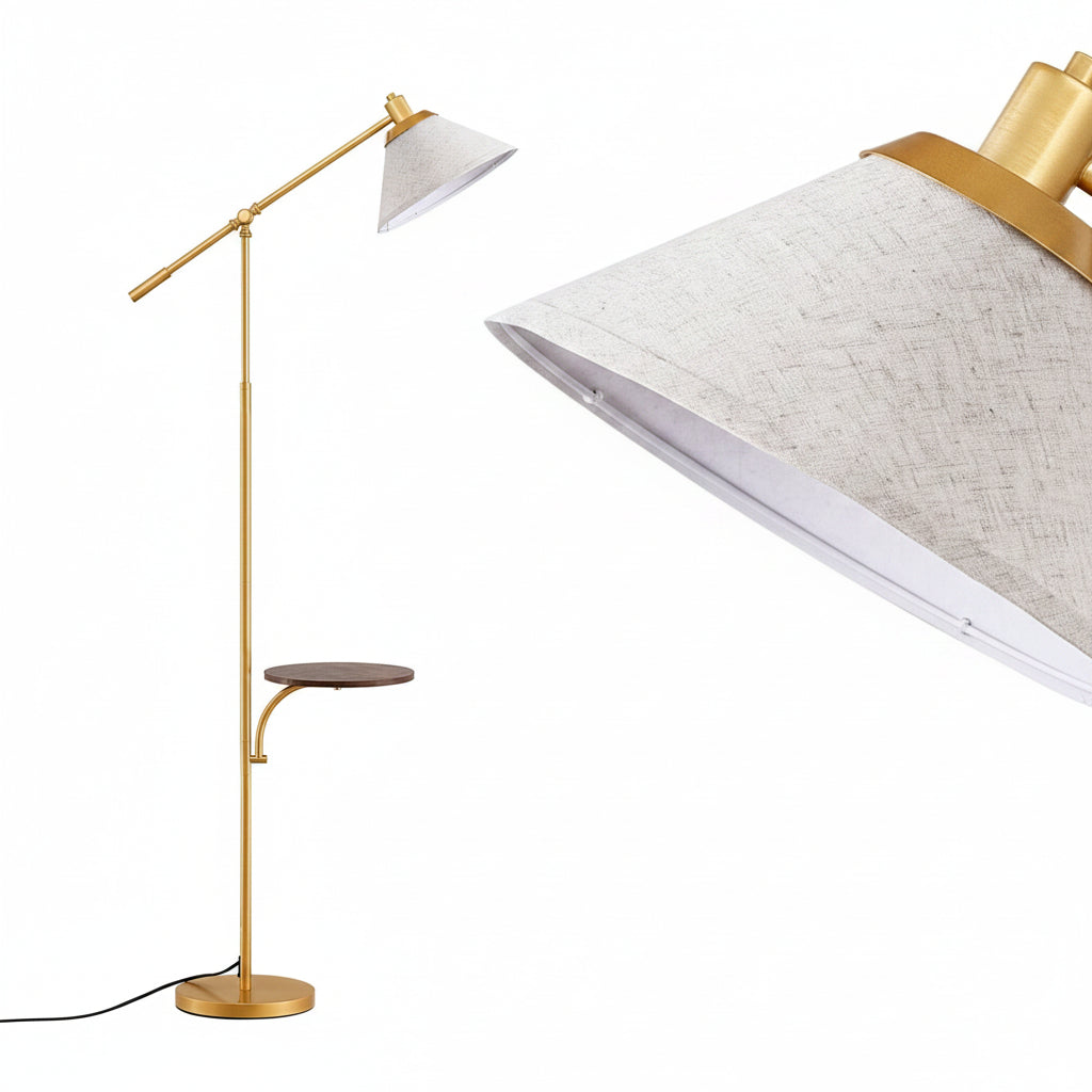 EDISHINE Mid-Century Dimmable Floor Lamp with Side Tray Table and Remote Control