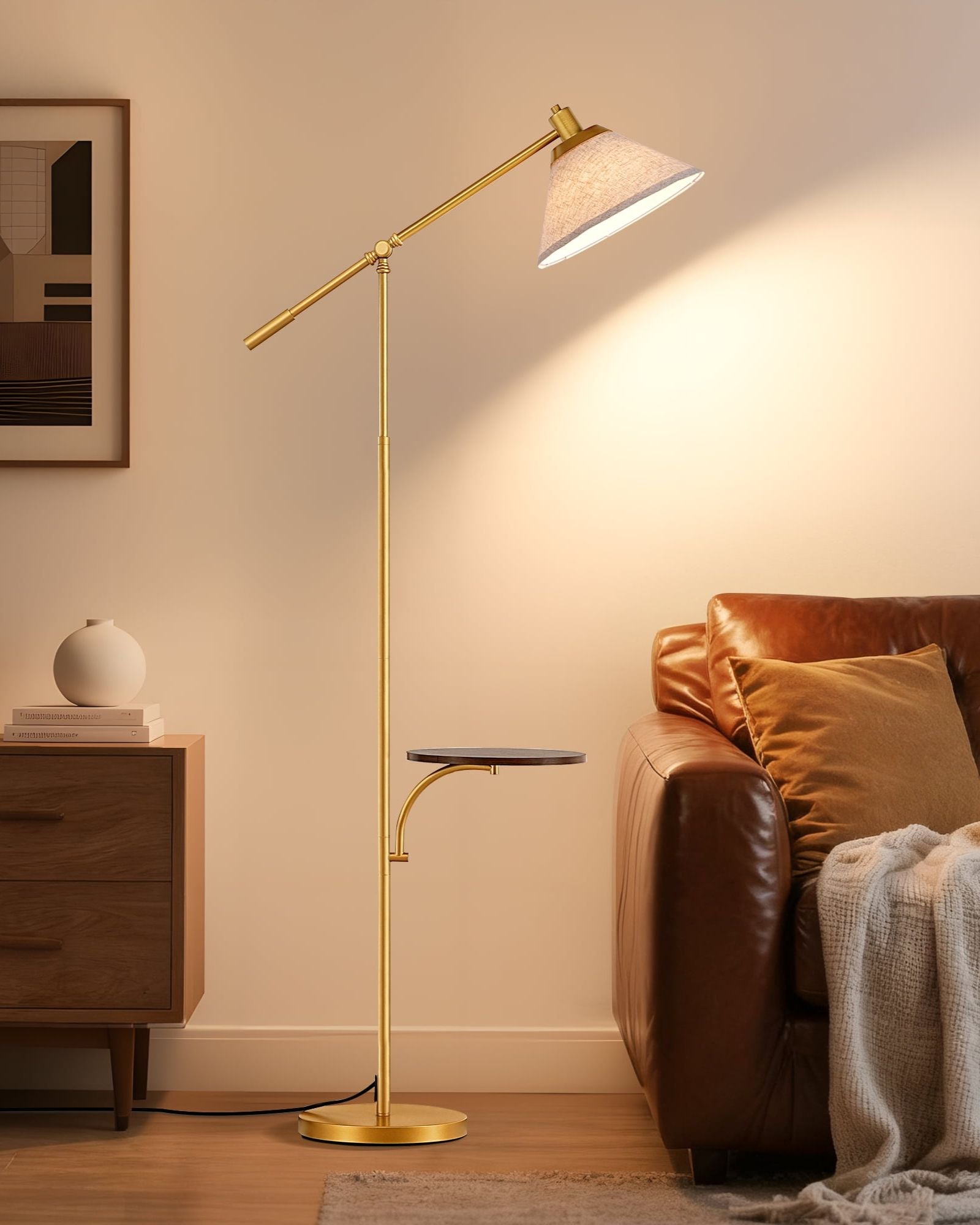 EDISHINE Mid-Century Dimmable Floor Lamp with Side Tray Table and Remote Control