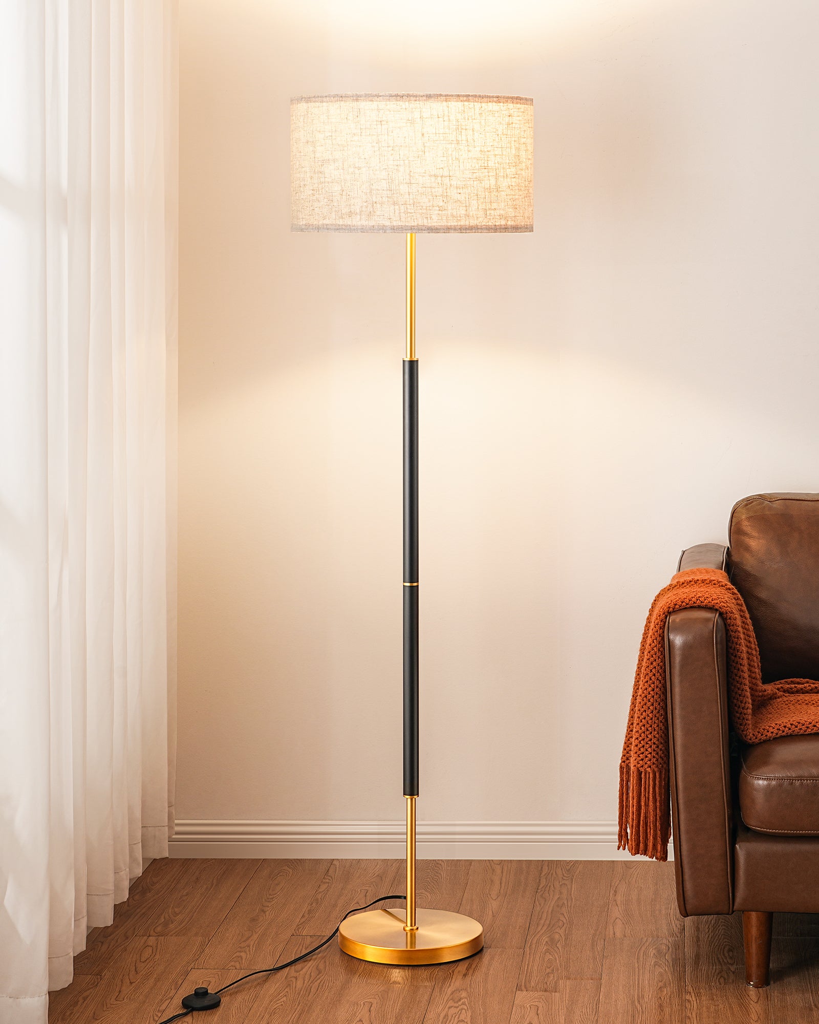 EDISHINE Dimmable Traditional Floor Lamp with Linen Shade and Remote Control - LED Bulb Included - HFLFB1A