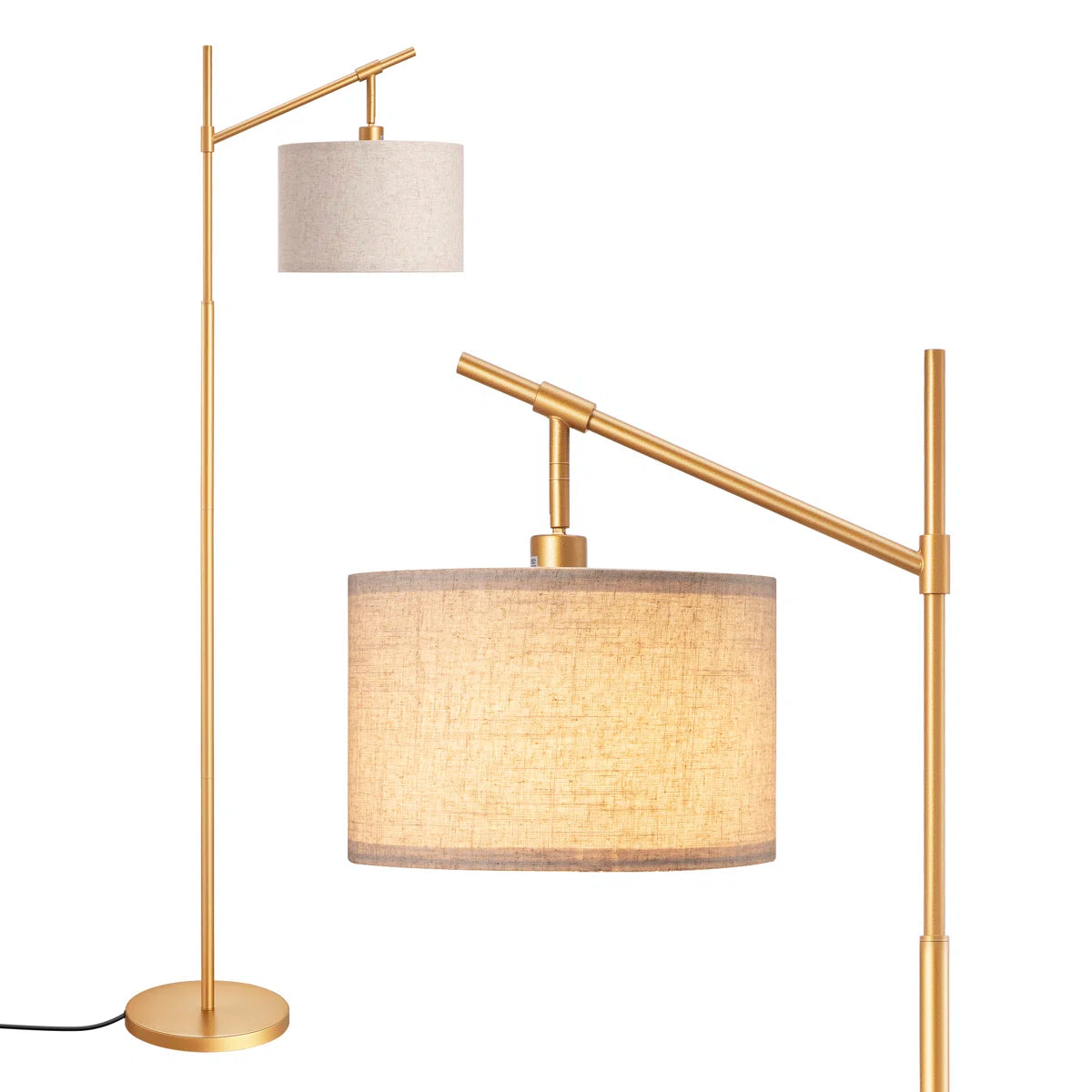 63" Tall Modern Arc Floor Lamp with Linen Drum Shade & Foot Switch