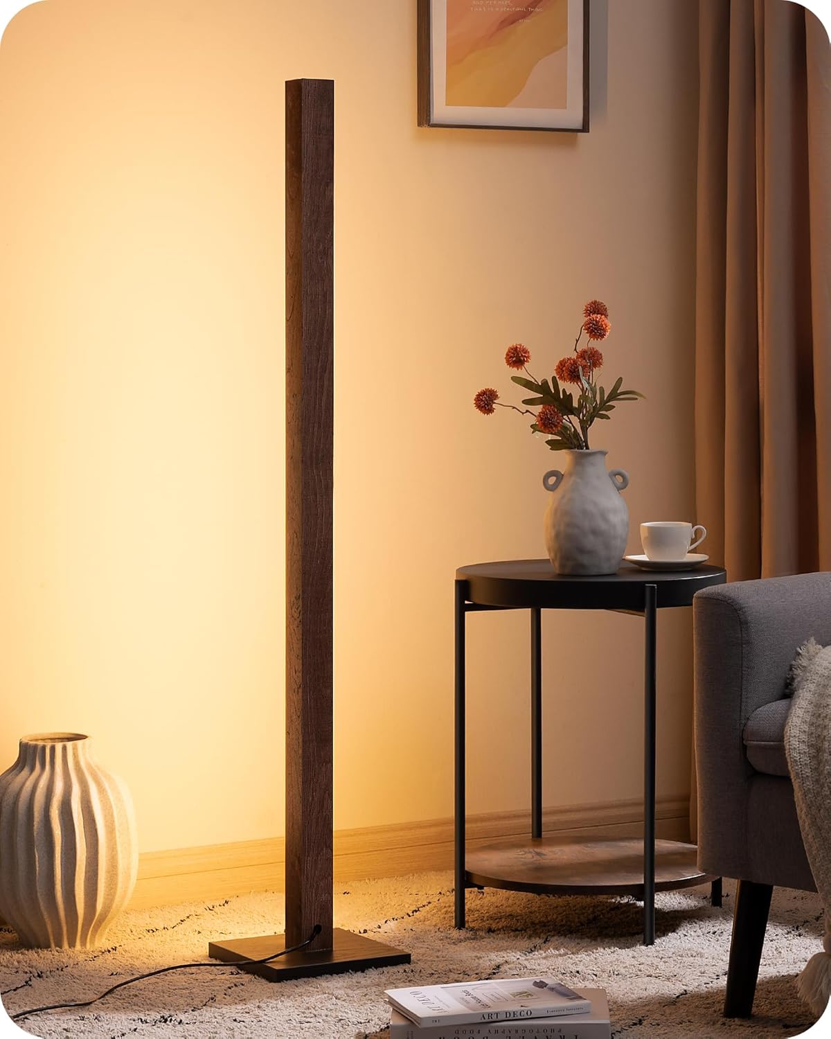 Minimalist Wooden Dimmable LED Corner Floor Lamp with Remote Control