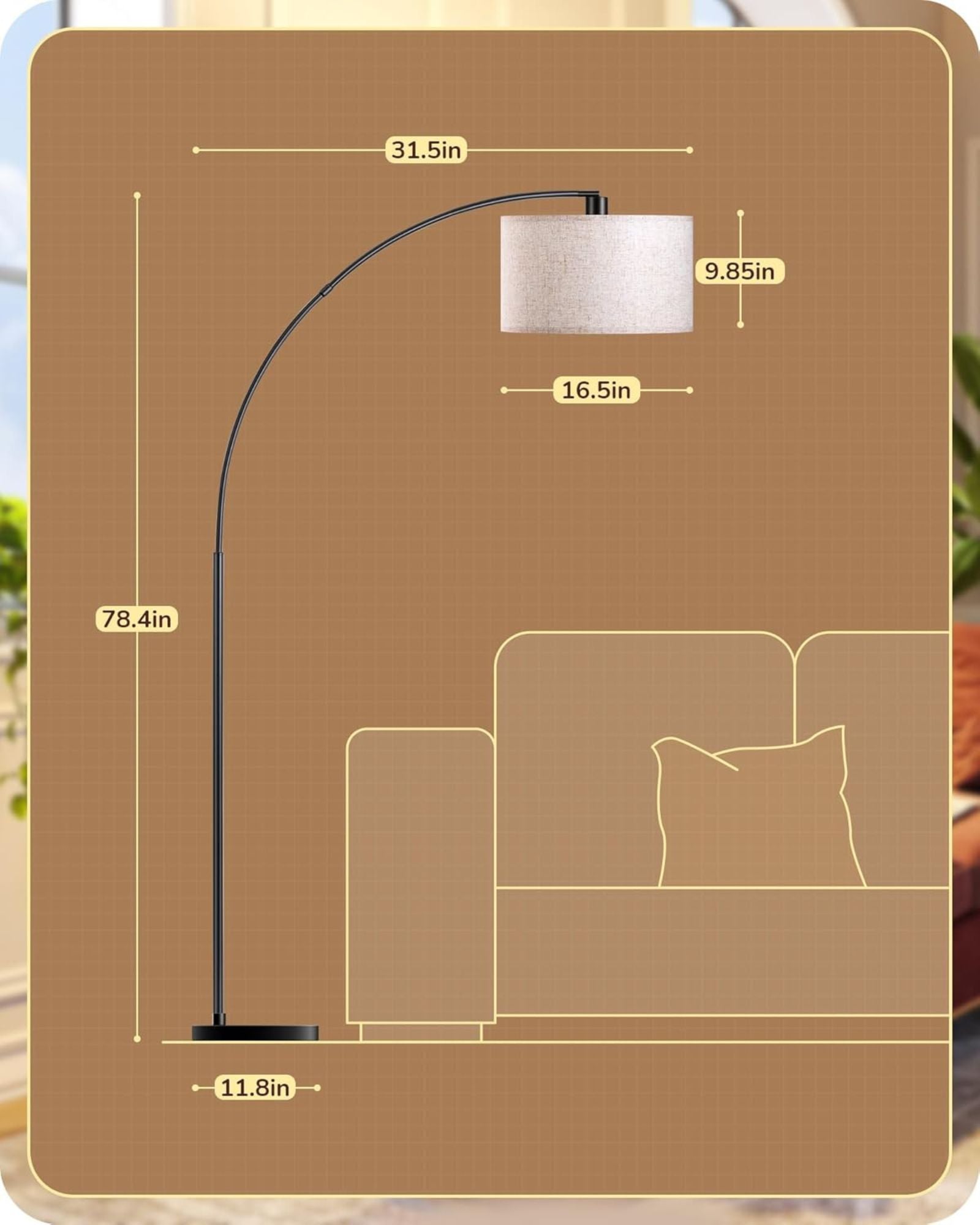 78.4" Tall Modern Arc Floor Lamp with Linen Drum Shade