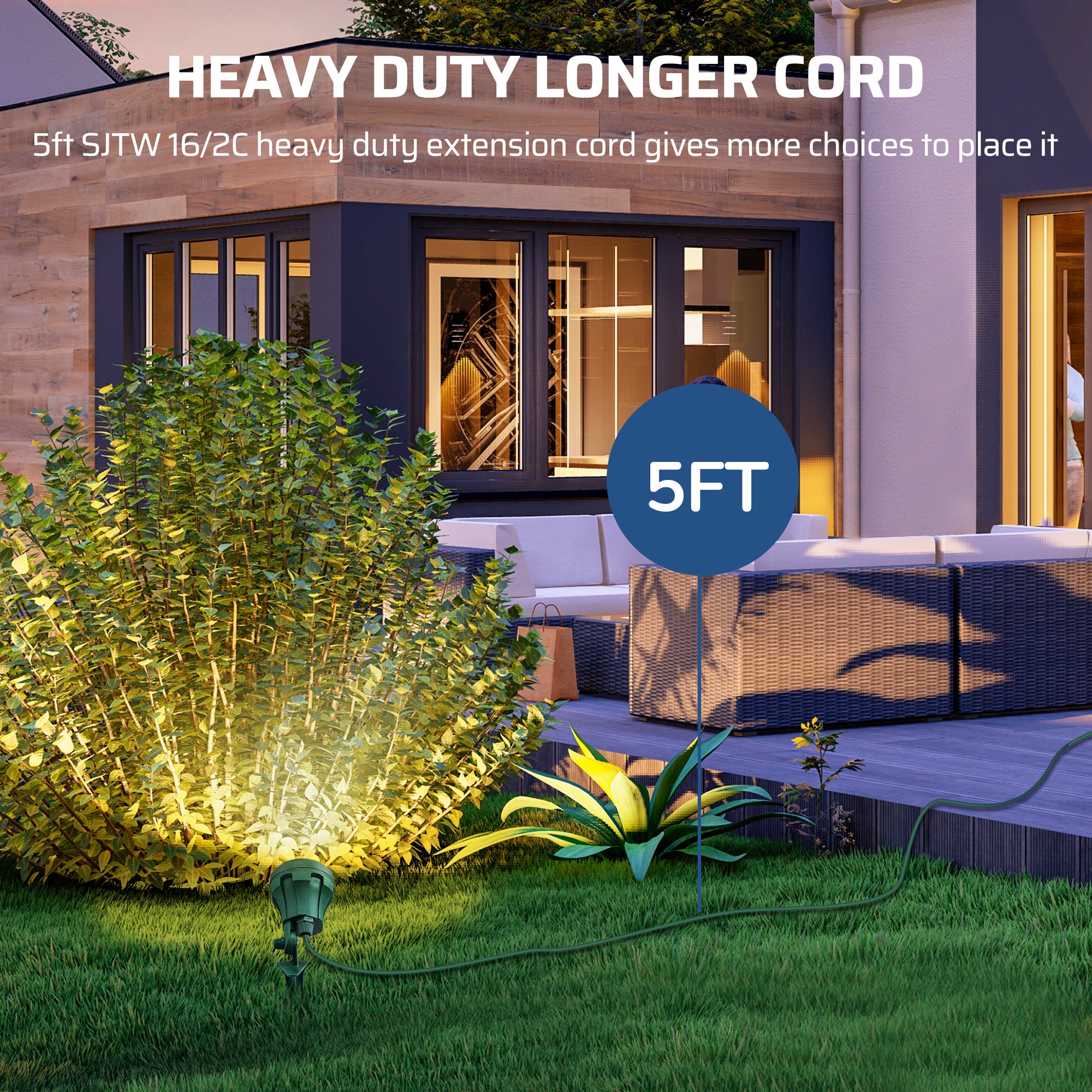 LED Outdoor Spotlight for New year Plug in Spot Light with 4 Color Lenses Waterproof Electric Landscape Spot Light projector 400 Lumen, 5 FT Power Cord-HGSL01G