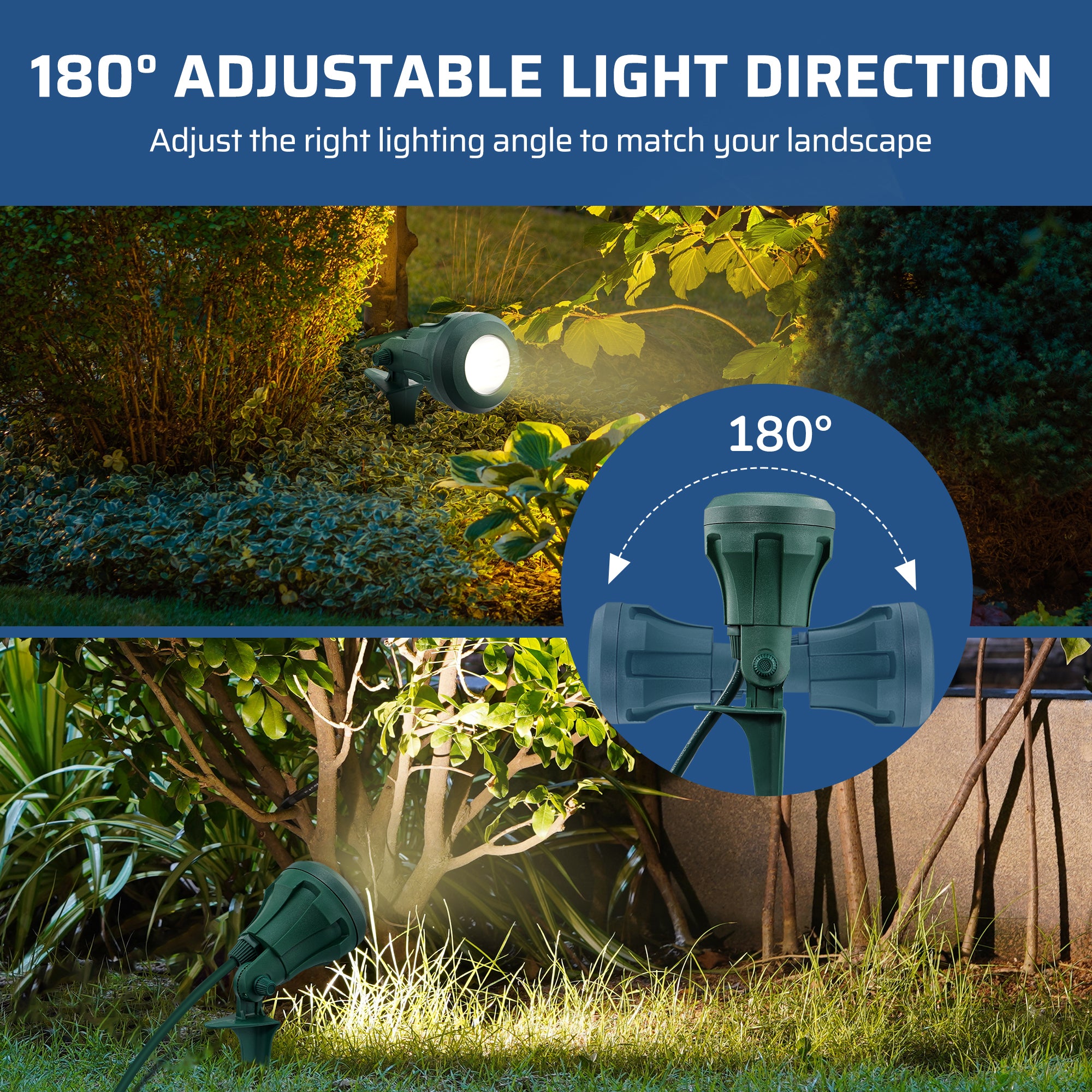 LED Outdoor Spotlight for New year Plug in Spot Light with 4 Color Lenses Waterproof Electric Landscape Spot Light projector 400 Lumen, 5 FT Power Cord-HGSL01G