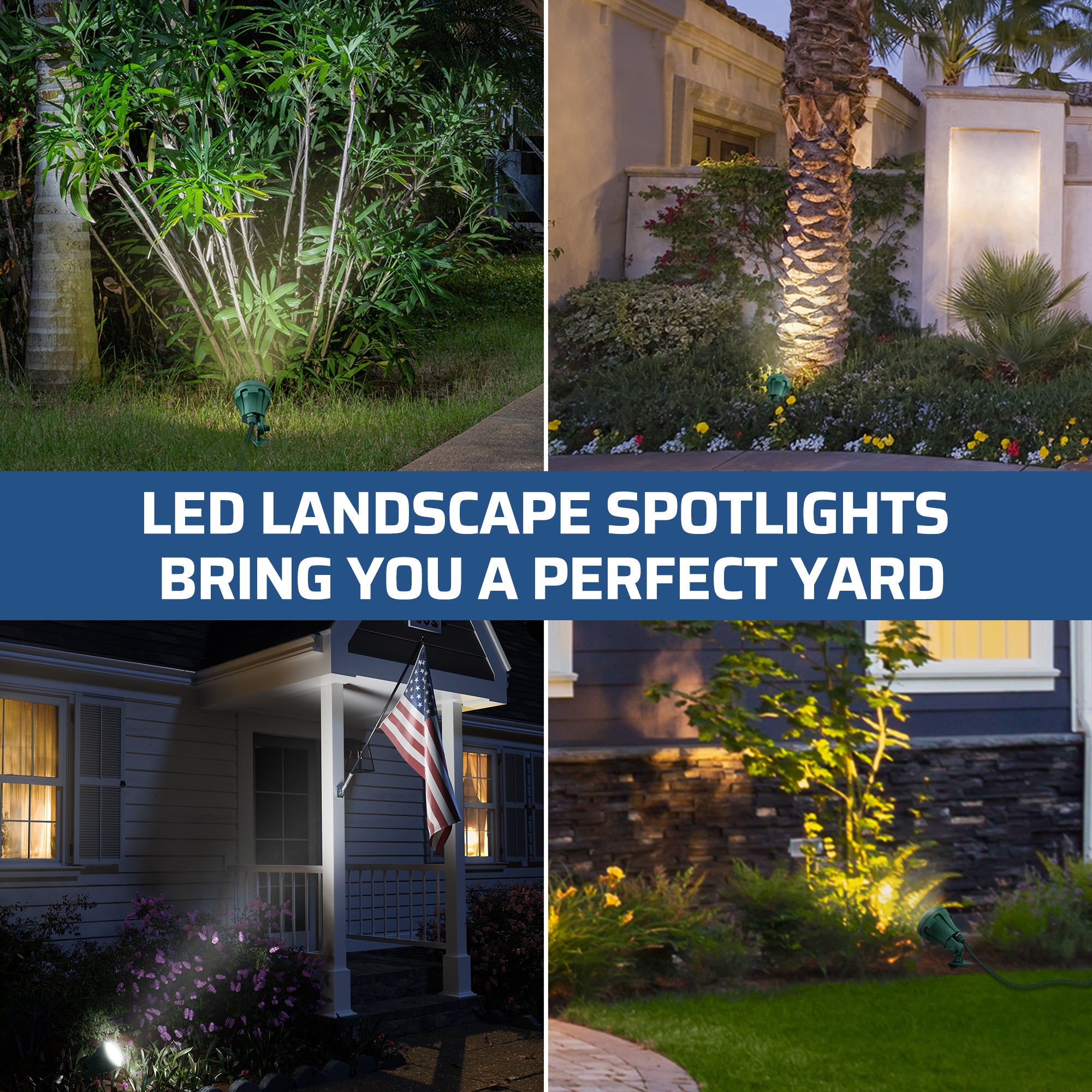 LED Outdoor Spotlight for New year Plug in Spot Light with 4 Color Lenses Waterproof Electric Landscape Spot Light projector 400 Lumen, 5 FT Power Cord-HGSL01G