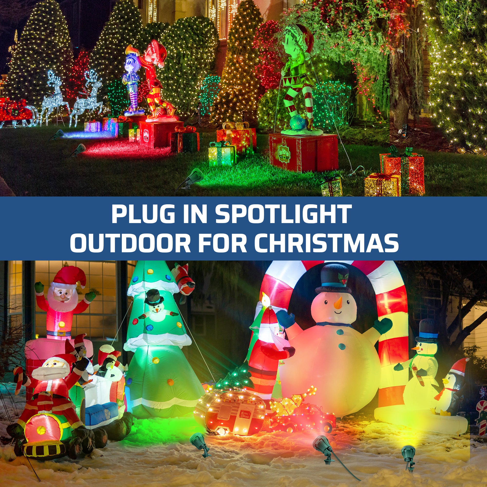 LED Outdoor Spotlight for New year Plug in Spot Light with 4 Color Lenses Waterproof Electric Landscape Spot Light projector 400 Lumen, 5 FT Power Cord-HGSL01G